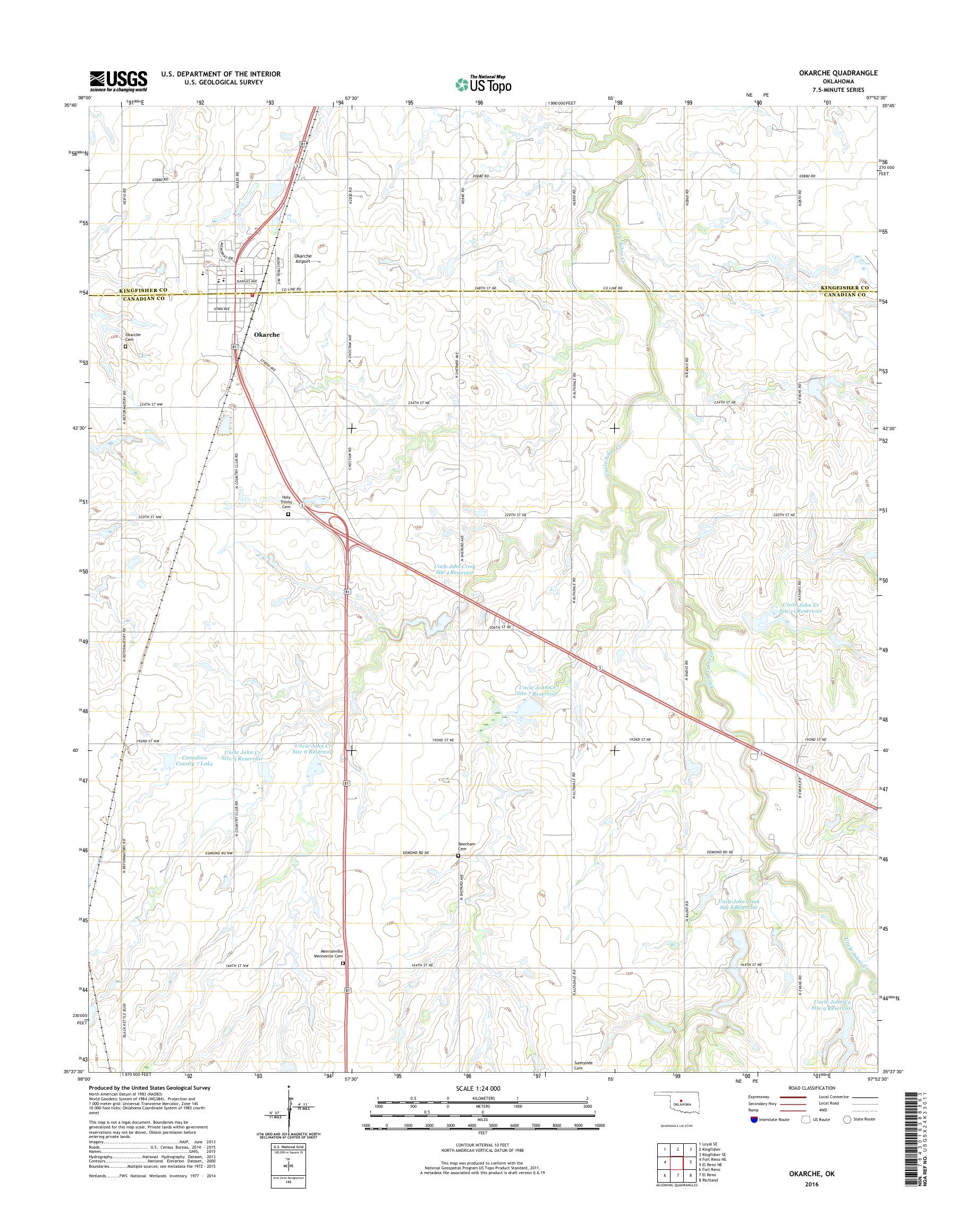 MyTopo Okarche, Oklahoma USGS Quad Topo Map