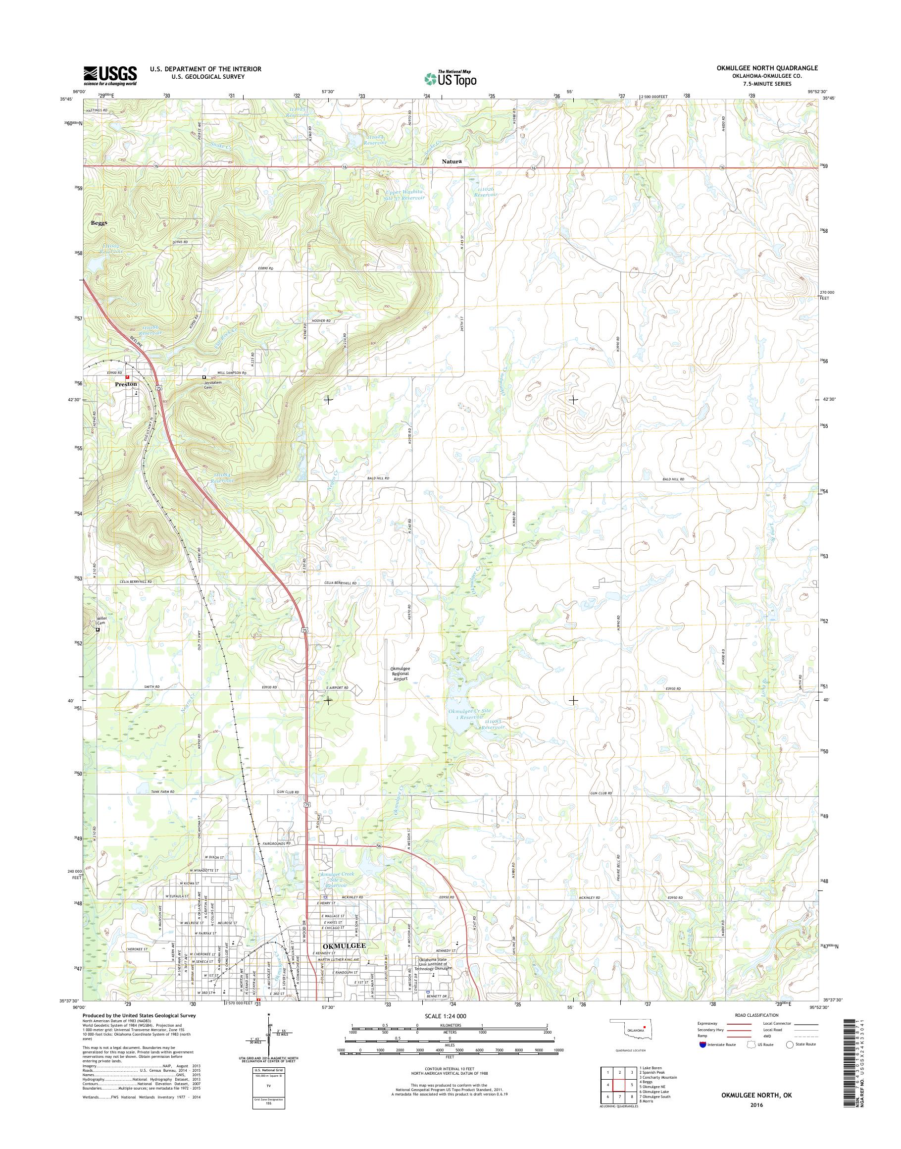 MyTopo Okmulgee North, Oklahoma USGS Quad Topo Map