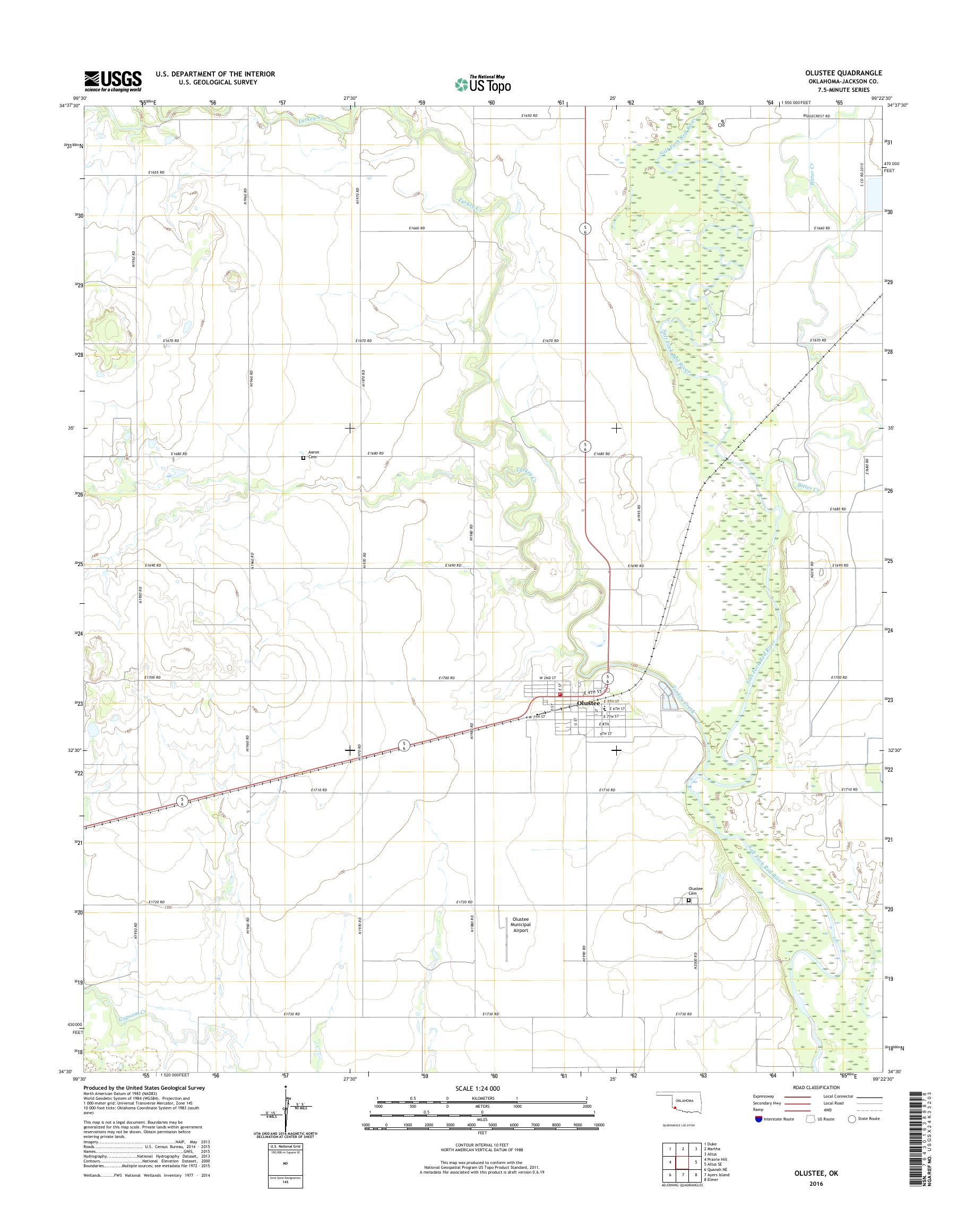 MyTopo Olustee, Oklahoma USGS Quad Topo Map
