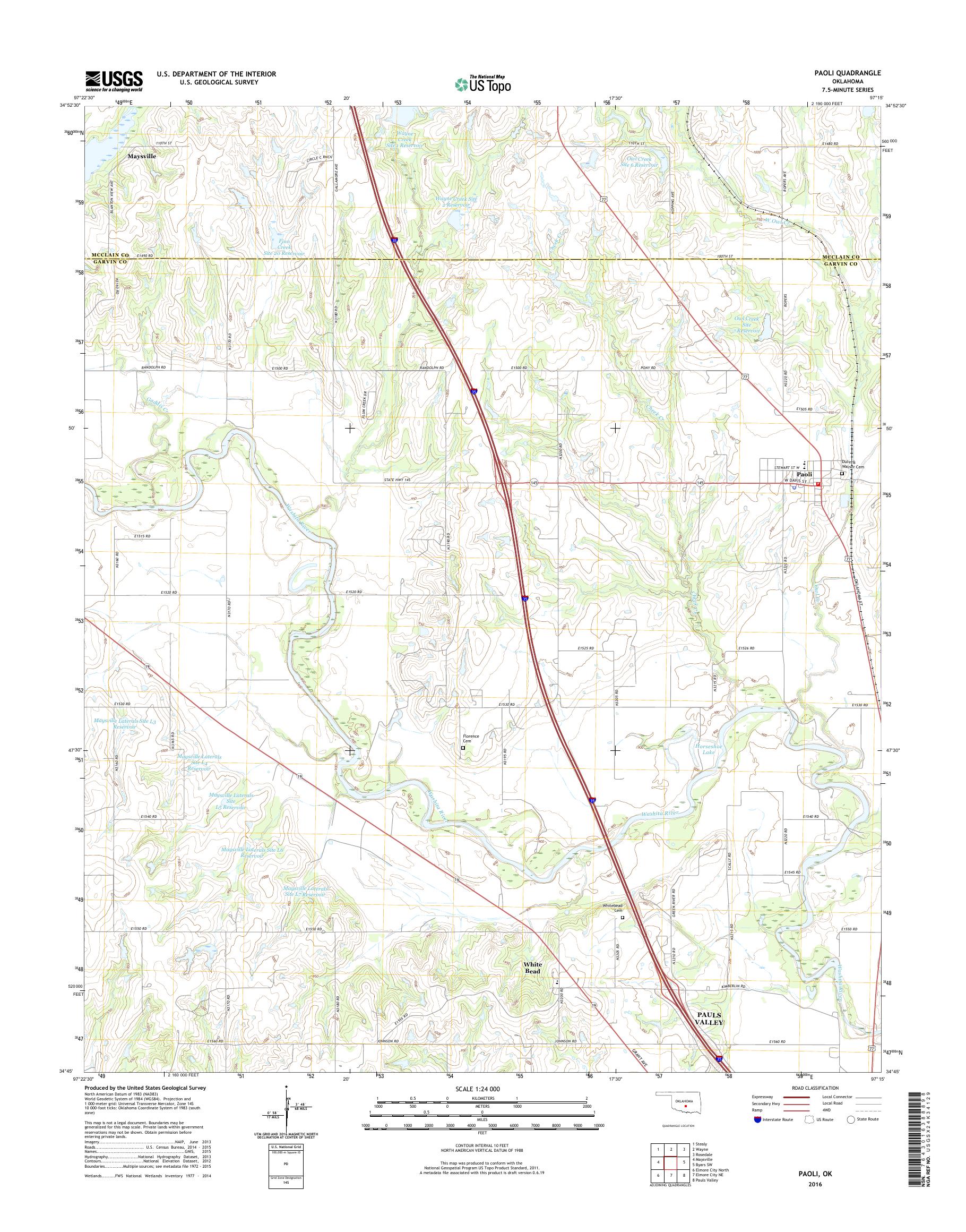 MyTopo Paoli, Oklahoma USGS Quad Topo Map