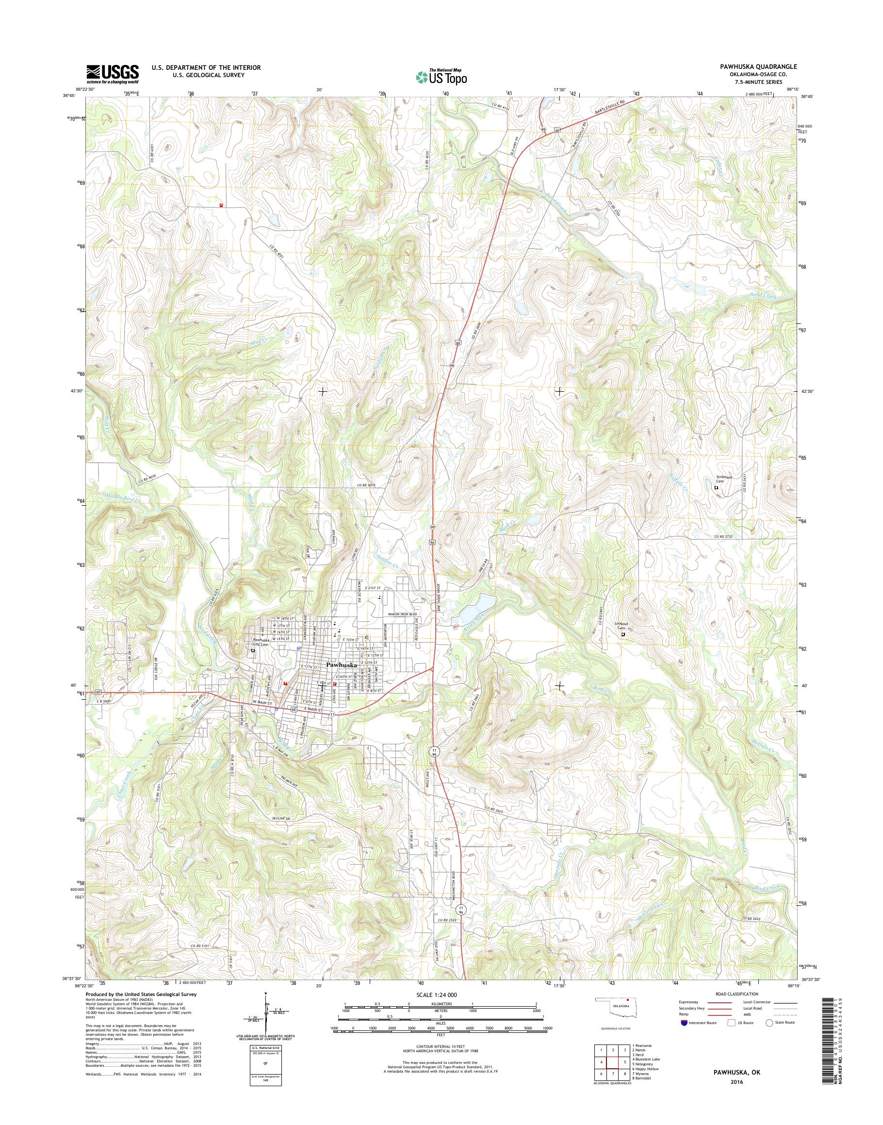MyTopo Pawhuska, Oklahoma USGS Quad Topo Map
