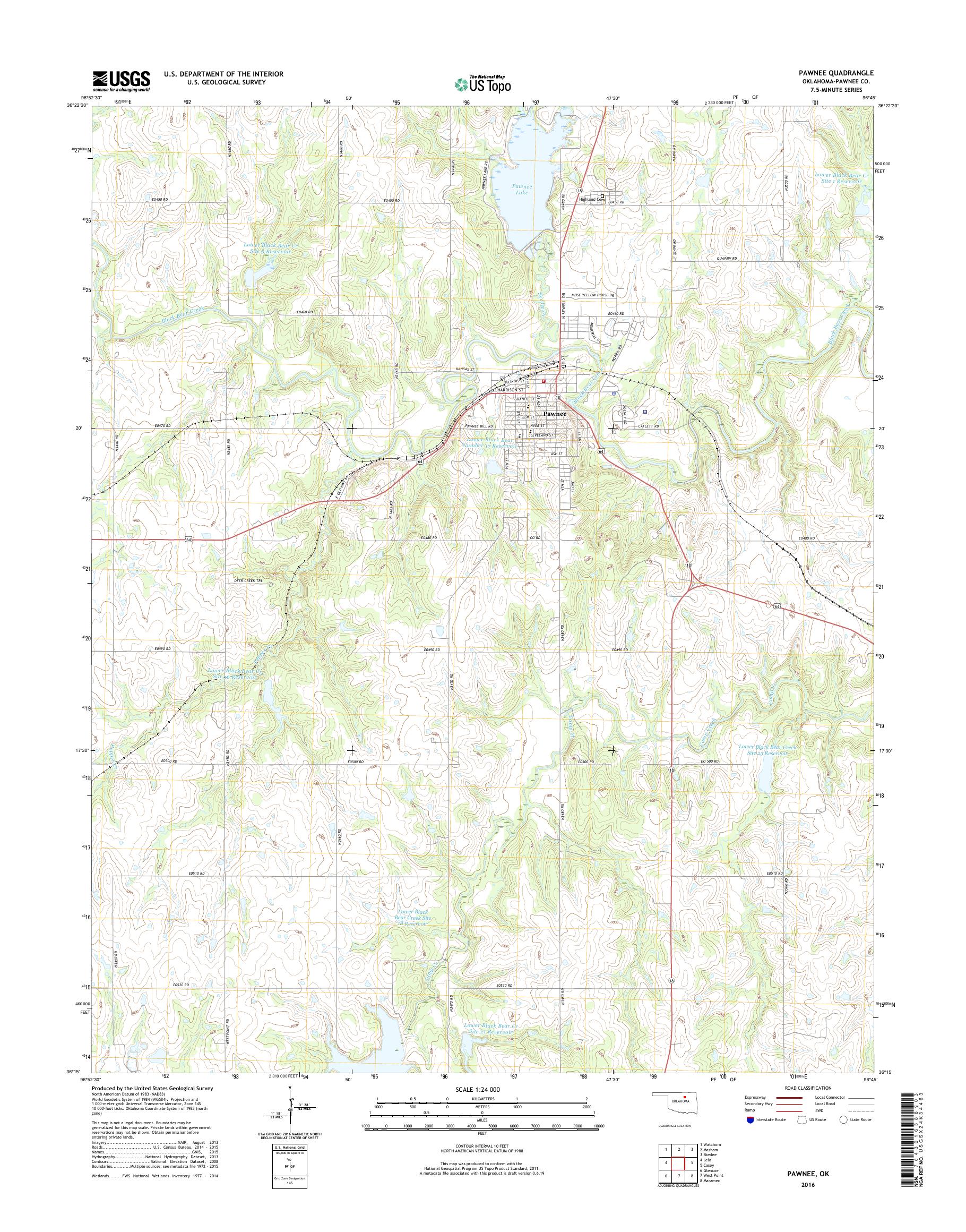 MyTopo Pawnee, Oklahoma USGS Quad Topo Map