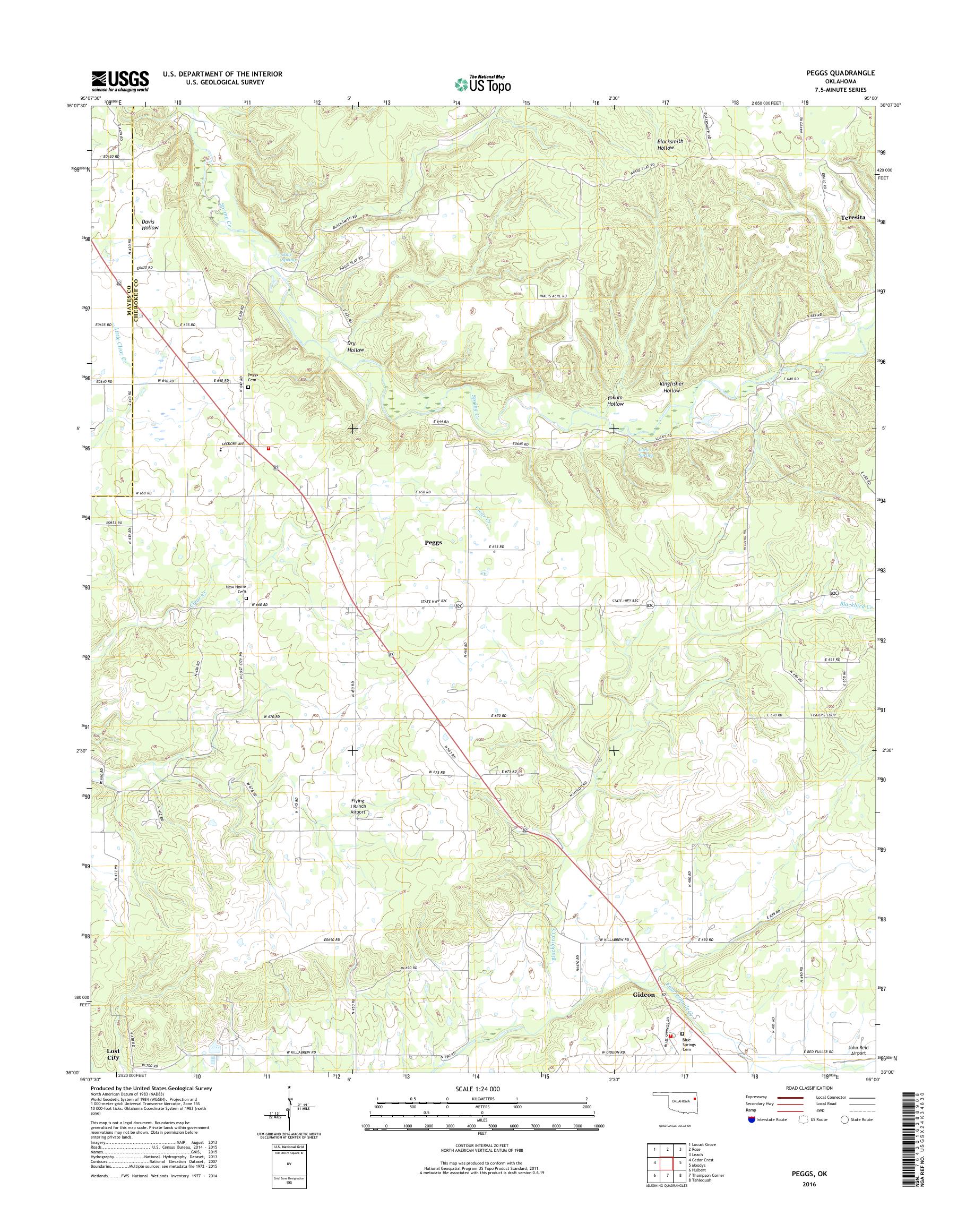 MyTopo Peggs, Oklahoma USGS Quad Topo Map