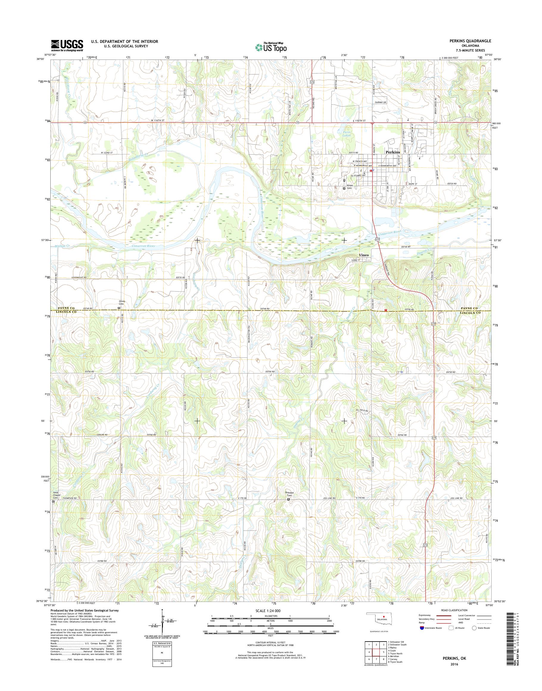 MyTopo Perkins, Oklahoma USGS Quad Topo Map
