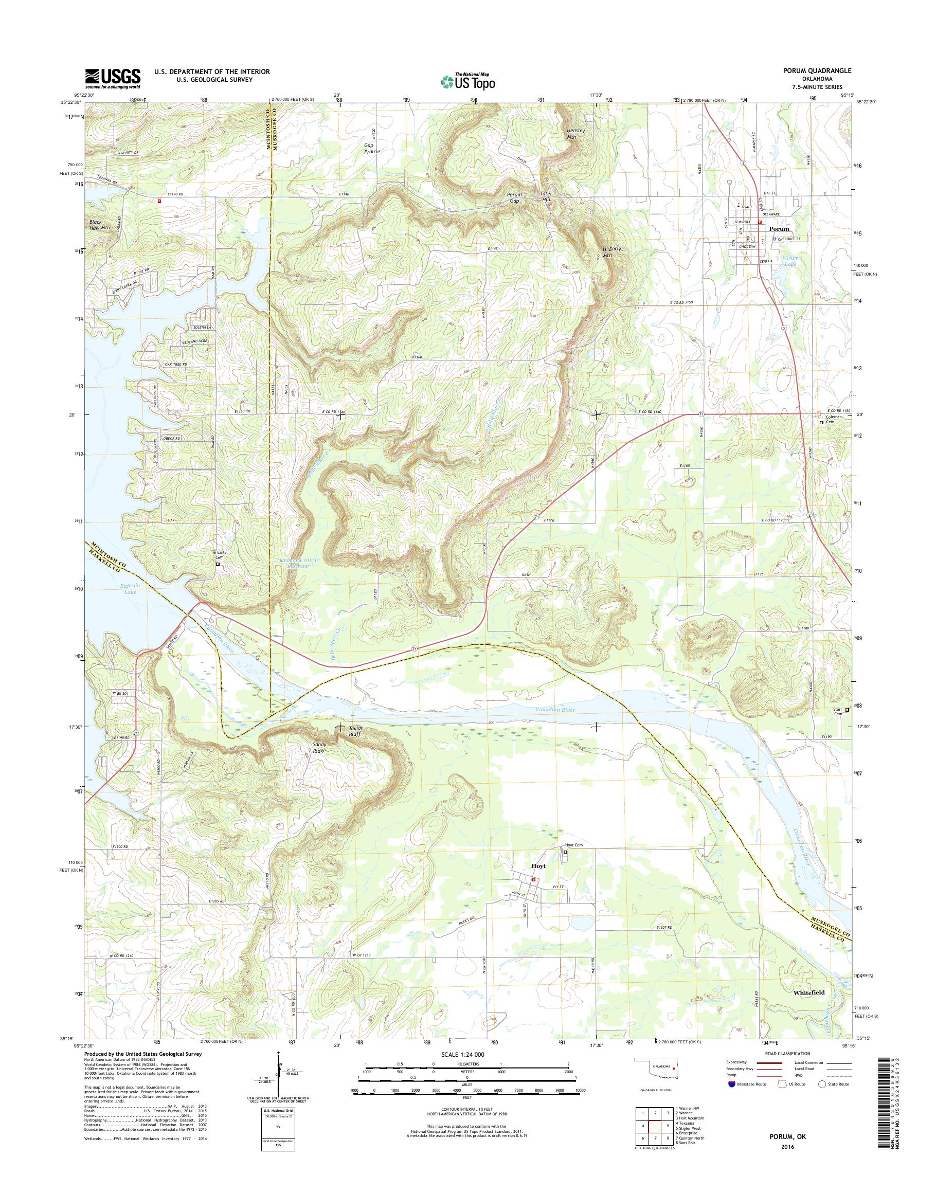 MyTopo Porum, Oklahoma USGS Quad Topo Map