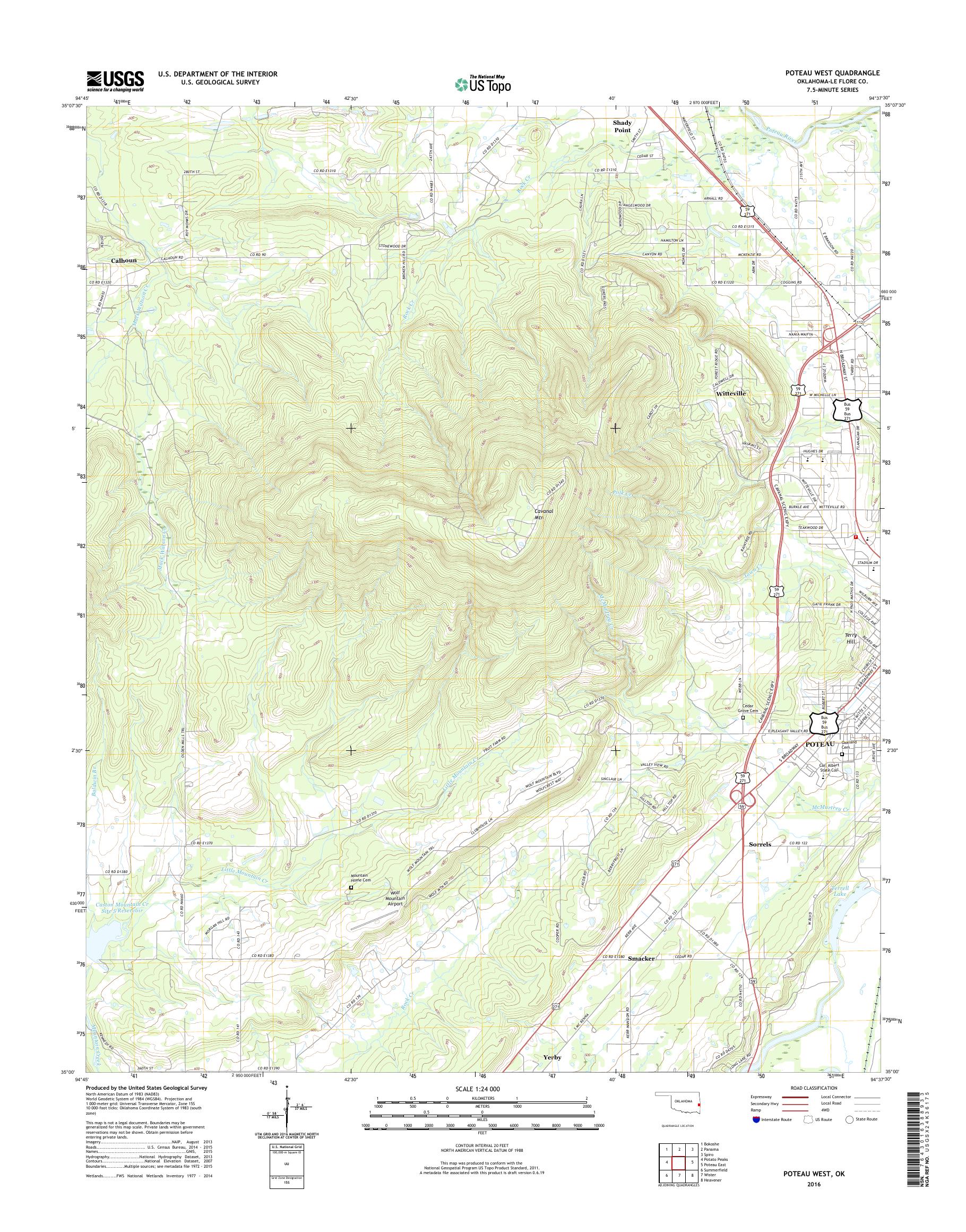 MyTopo Poteau West, Oklahoma USGS Quad Topo Map