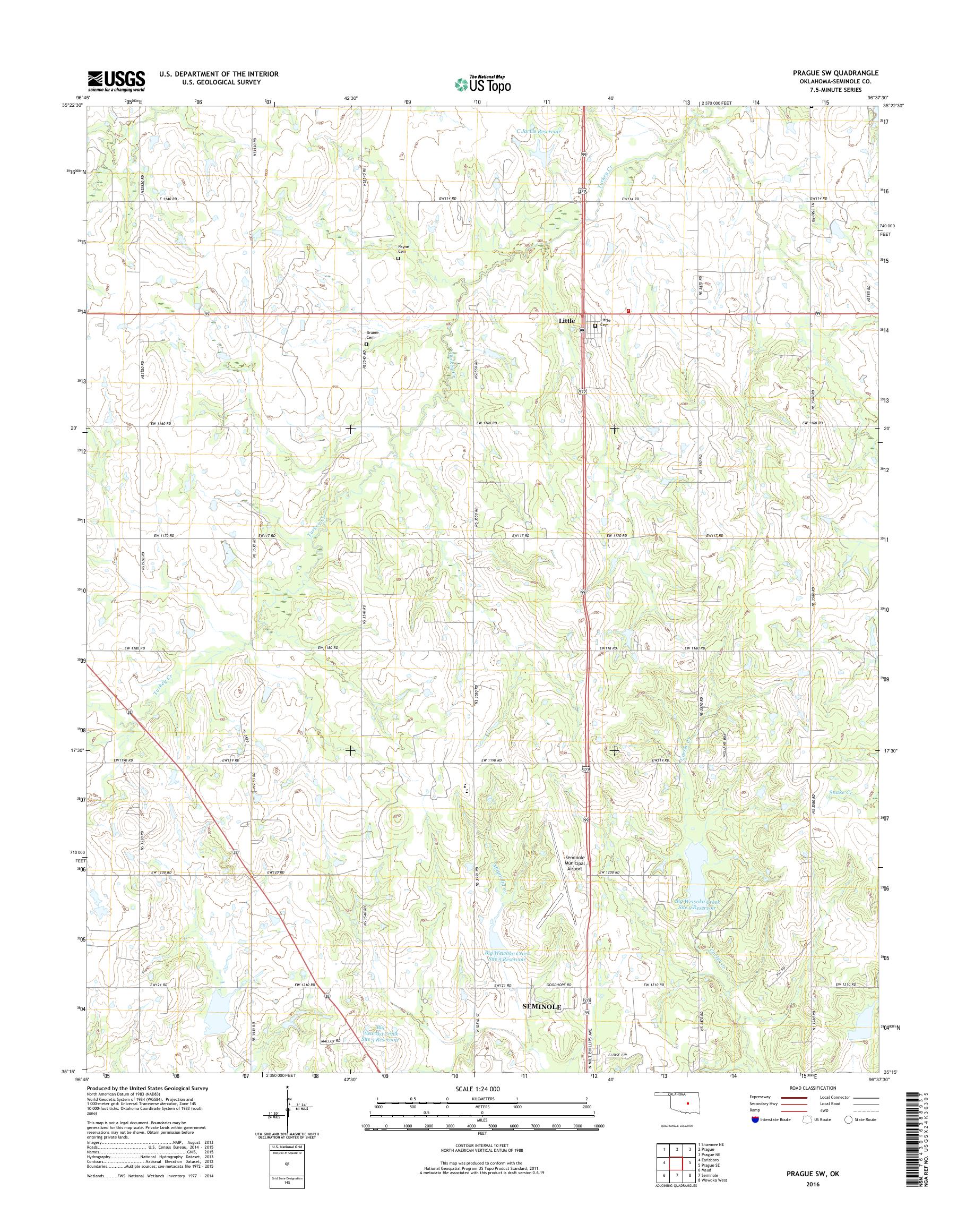 MyTopo Prague SW, Oklahoma USGS Quad Topo Map
