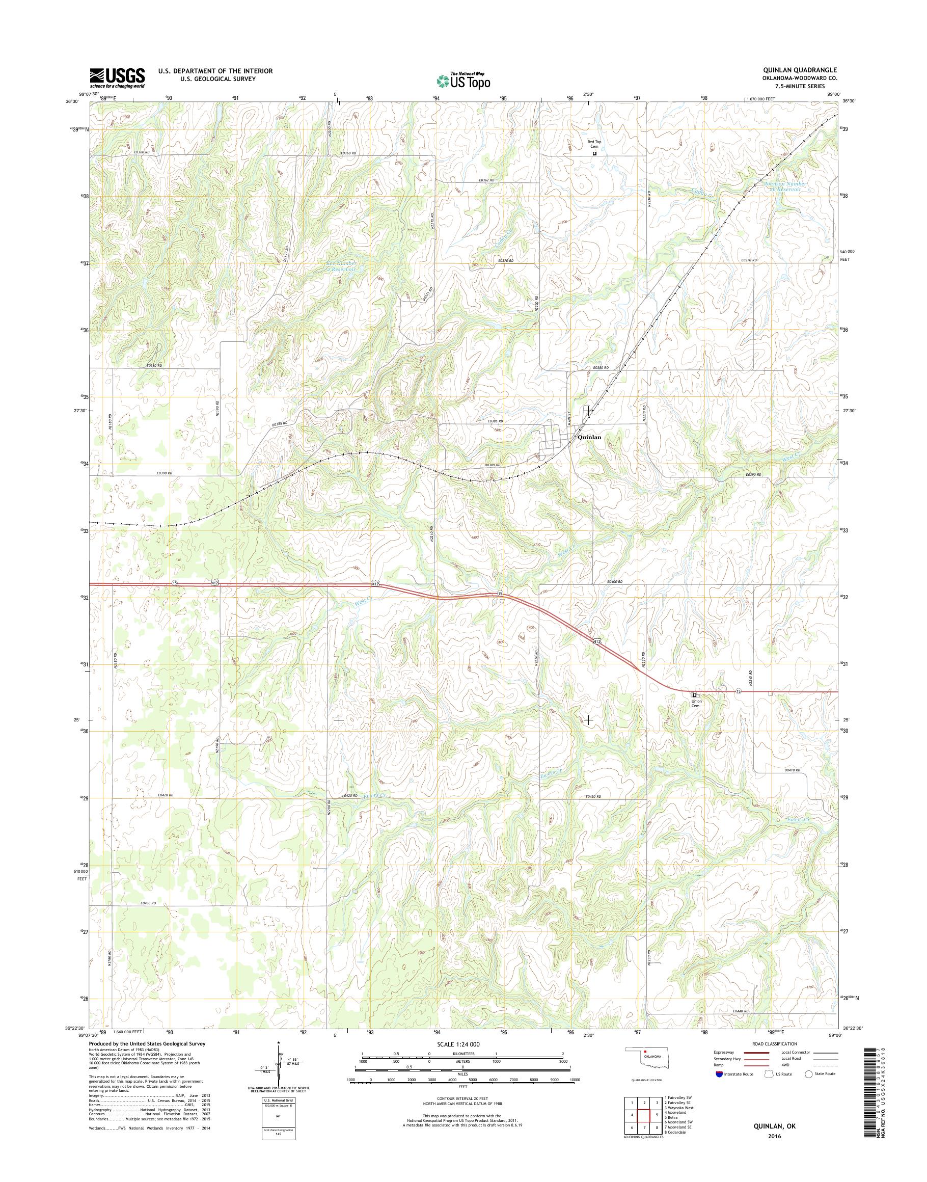 MyTopo Quinlan, Oklahoma USGS Quad Topo Map