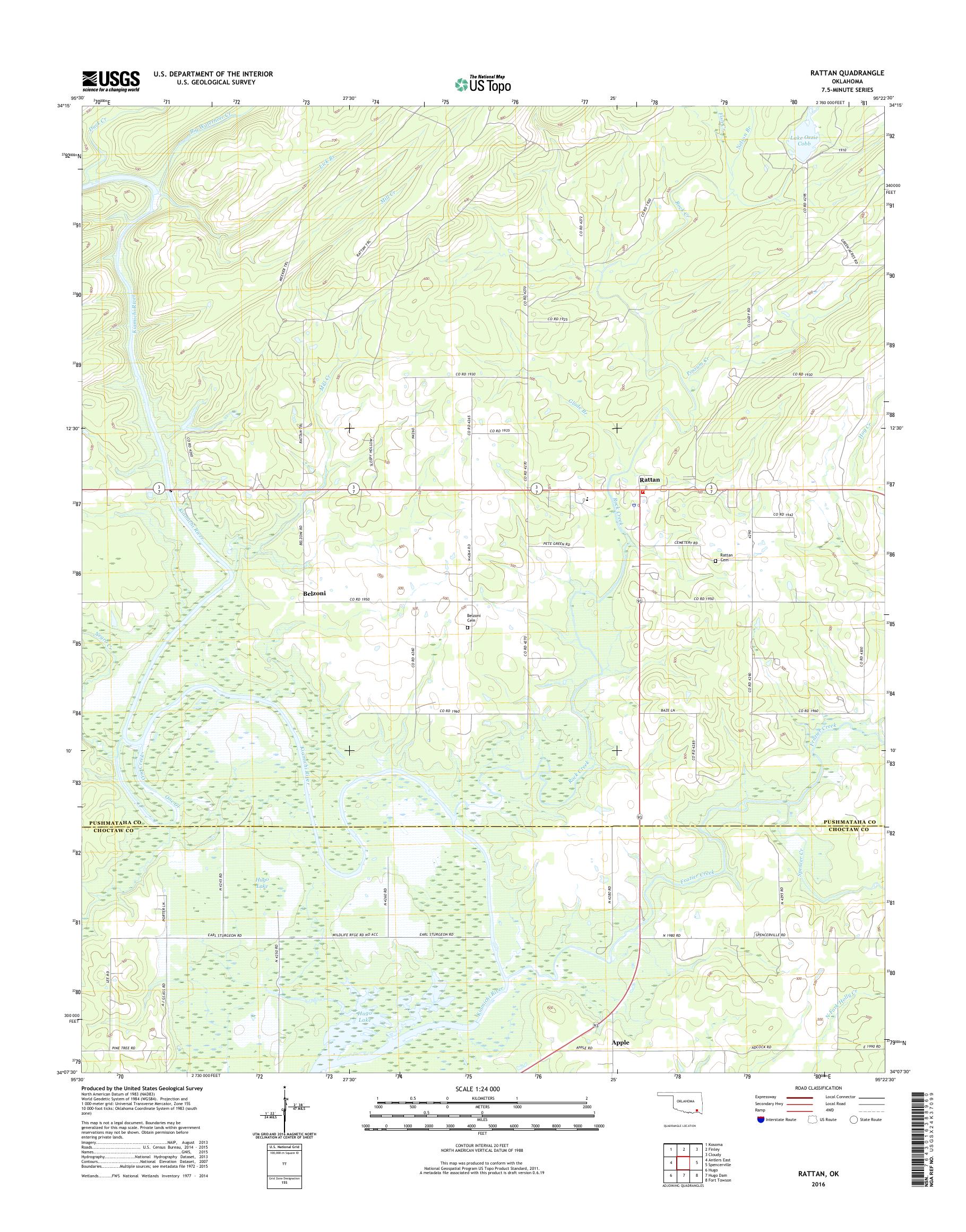 MyTopo Rattan, Oklahoma USGS Quad Topo Map