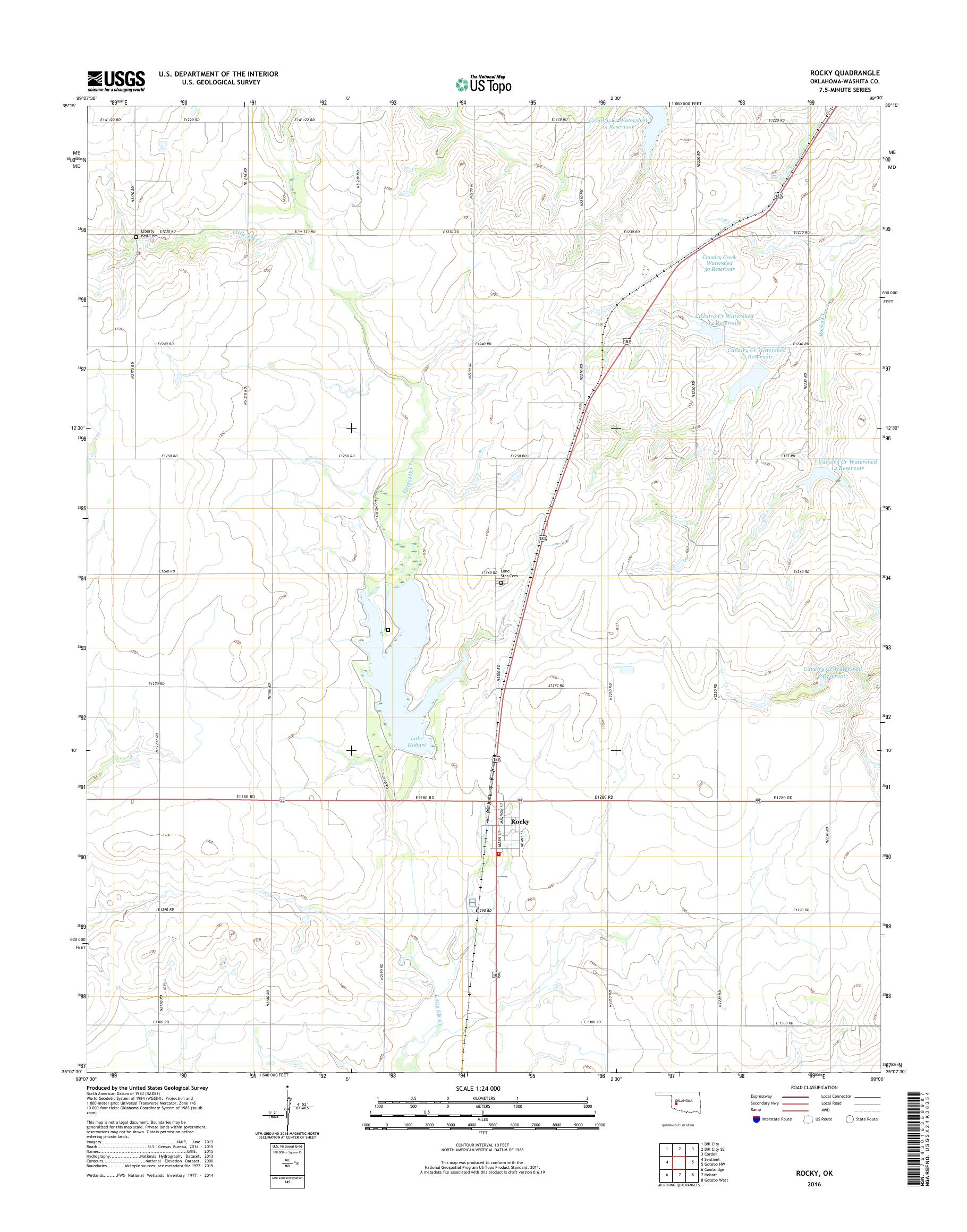 MyTopo Rocky, Oklahoma USGS Quad Topo Map