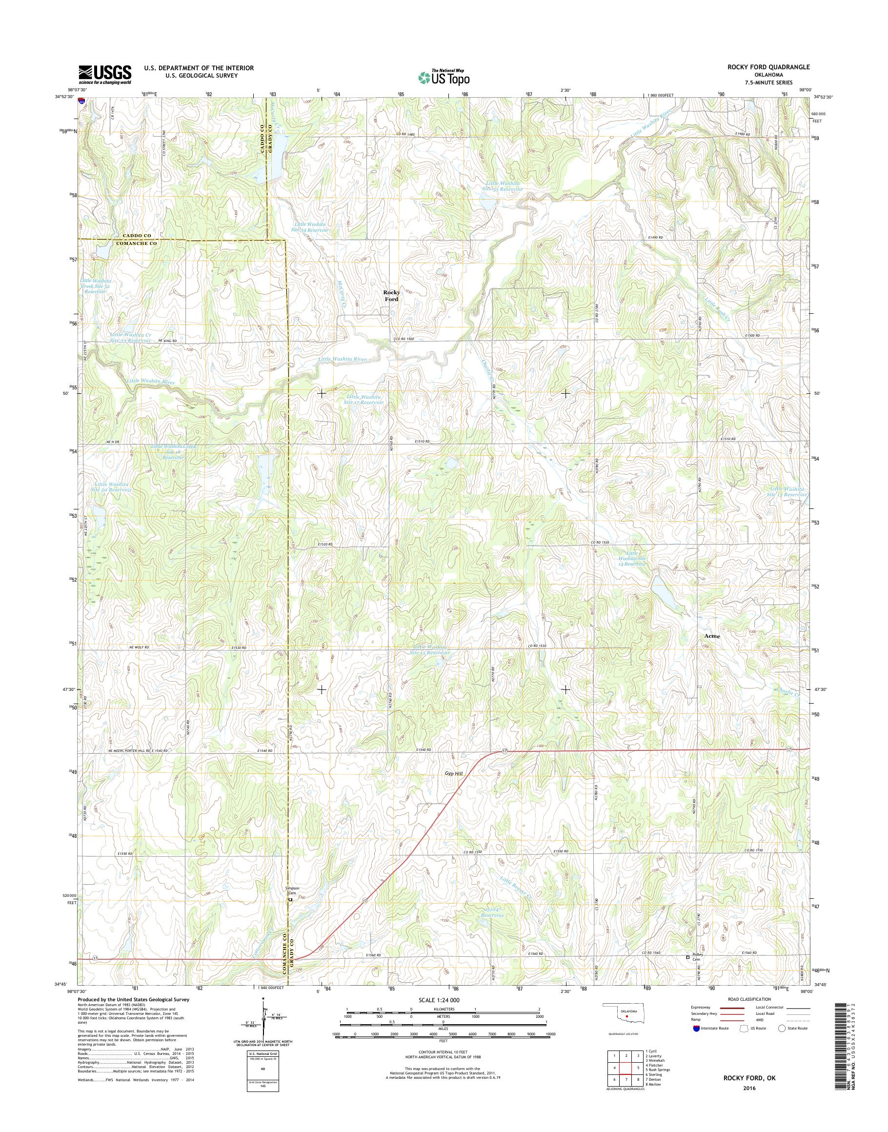MyTopo Rocky Ford, Oklahoma USGS Quad Topo Map