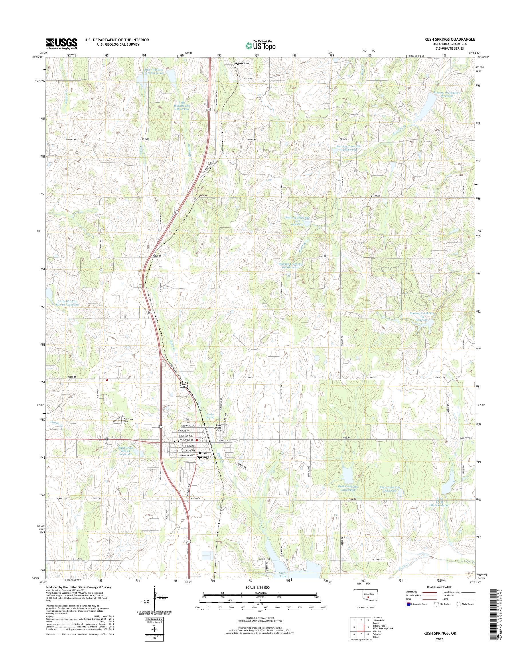 MyTopo Rush Springs, Oklahoma USGS Quad Topo Map