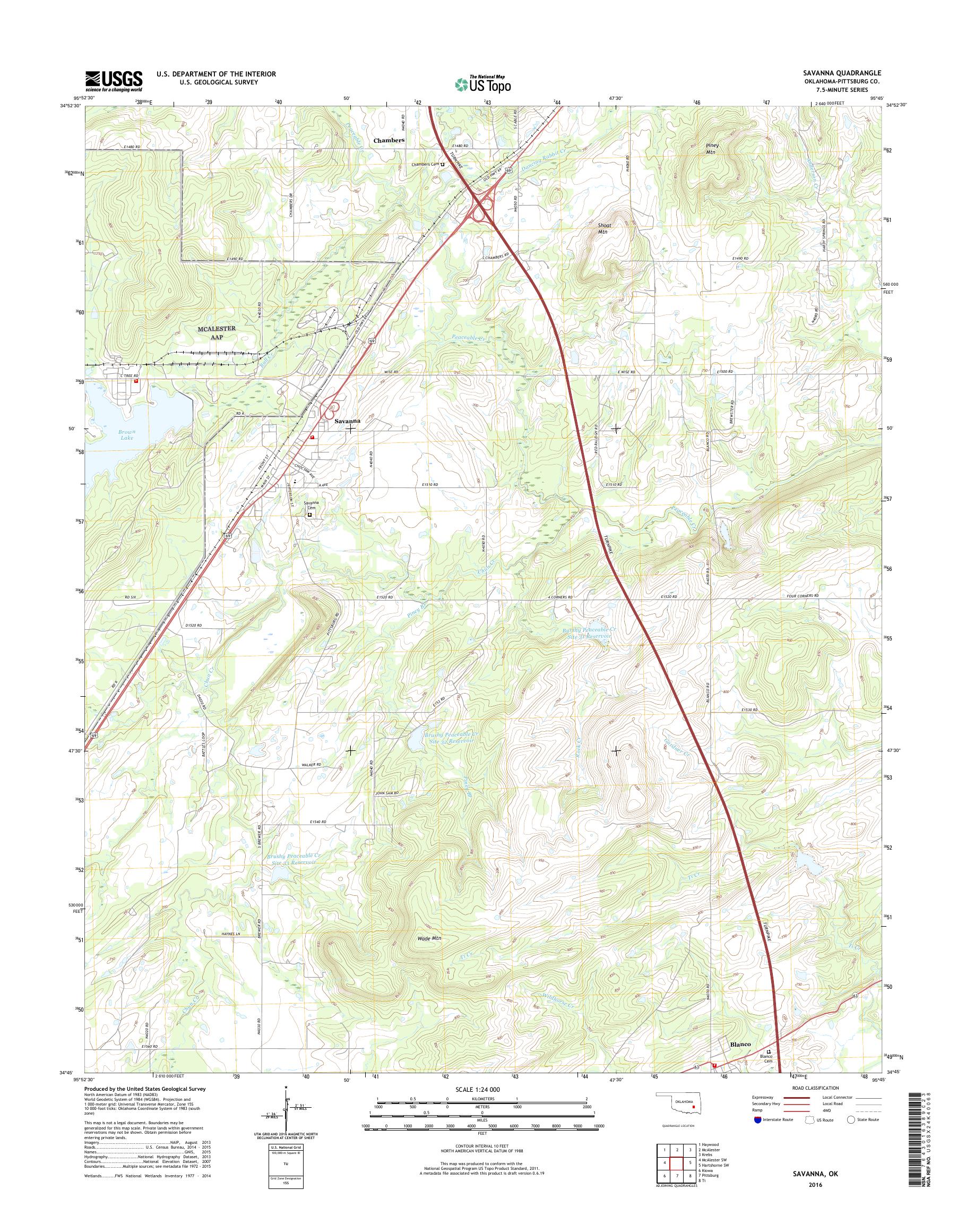 MyTopo Savanna, Oklahoma USGS Quad Topo Map