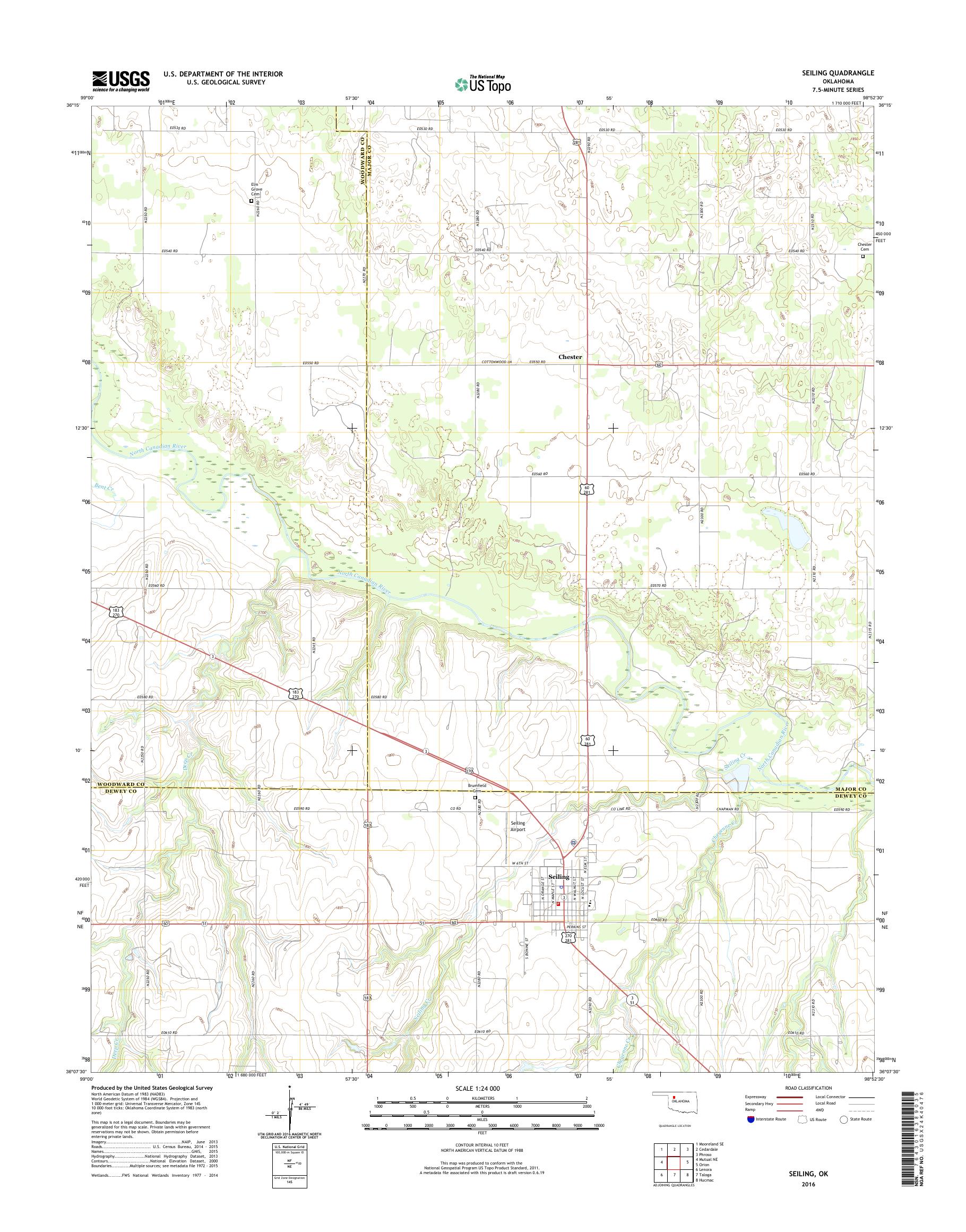 MyTopo Seiling, Oklahoma USGS Quad Topo Map