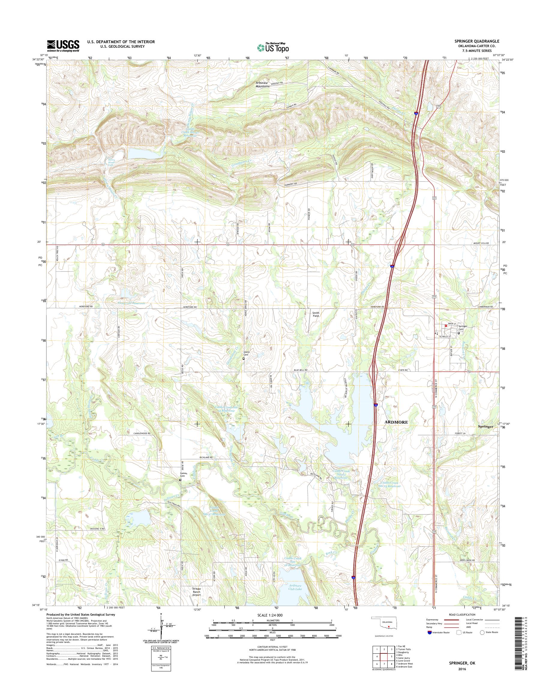 MyTopo Springer, Oklahoma USGS Quad Topo Map
