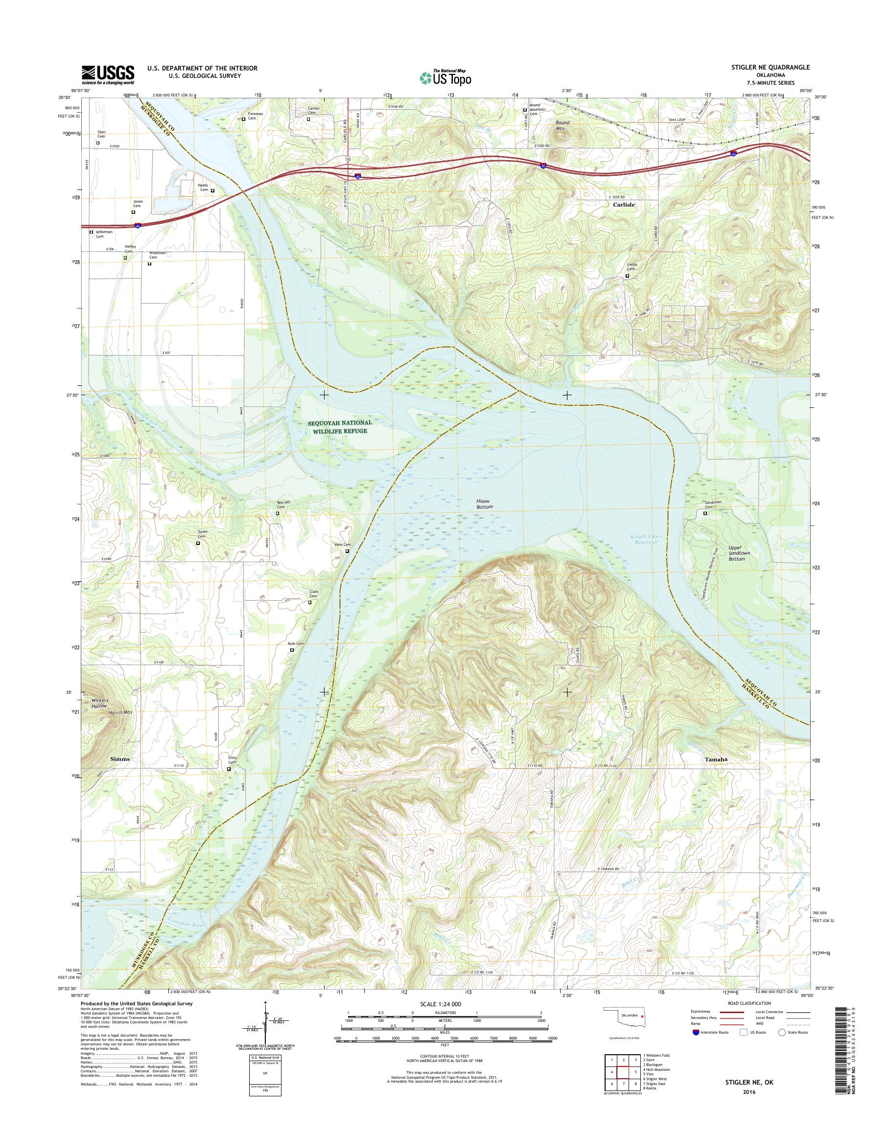 MyTopo Stigler NE, Oklahoma USGS Quad Topo Map