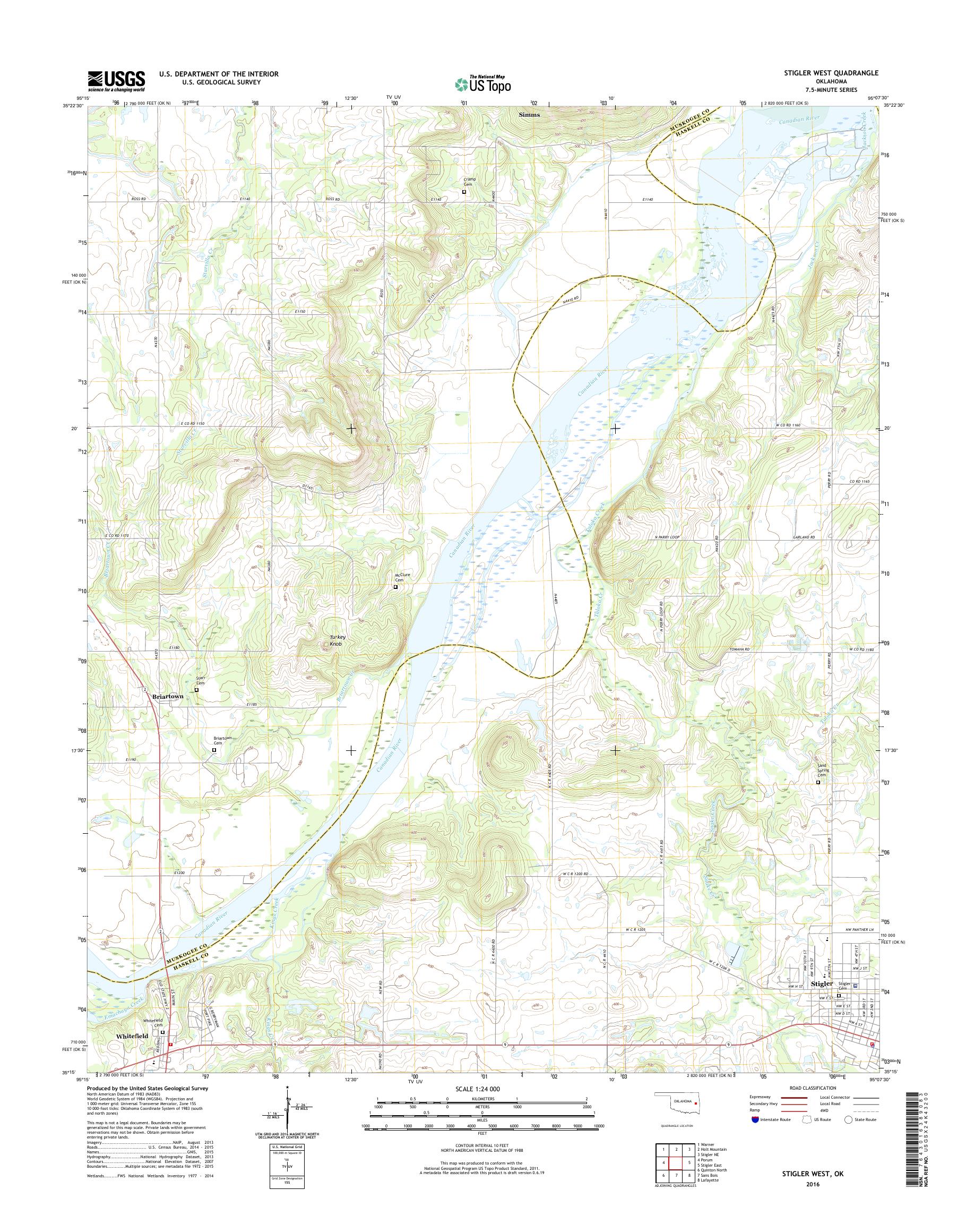 MyTopo Stigler West, Oklahoma USGS Quad Topo Map