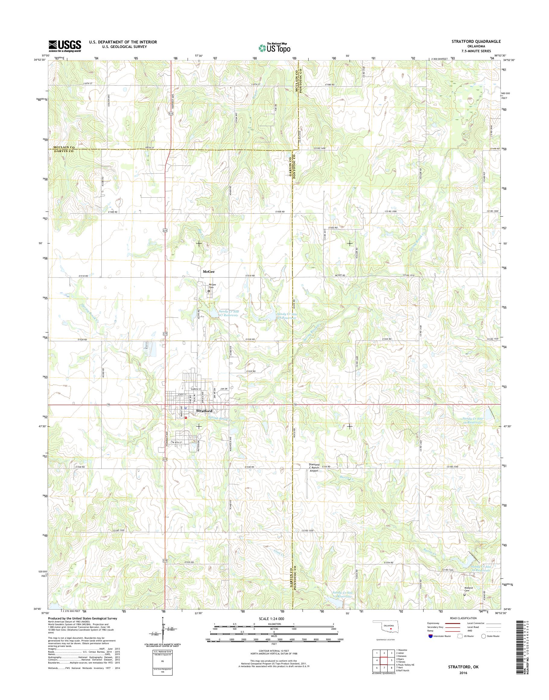MyTopo Stratford, Oklahoma USGS Quad Topo Map