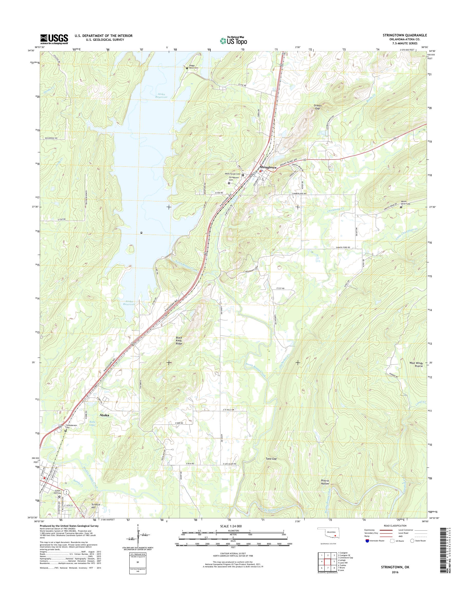 MyTopo Stringtown, Oklahoma USGS Quad Topo Map