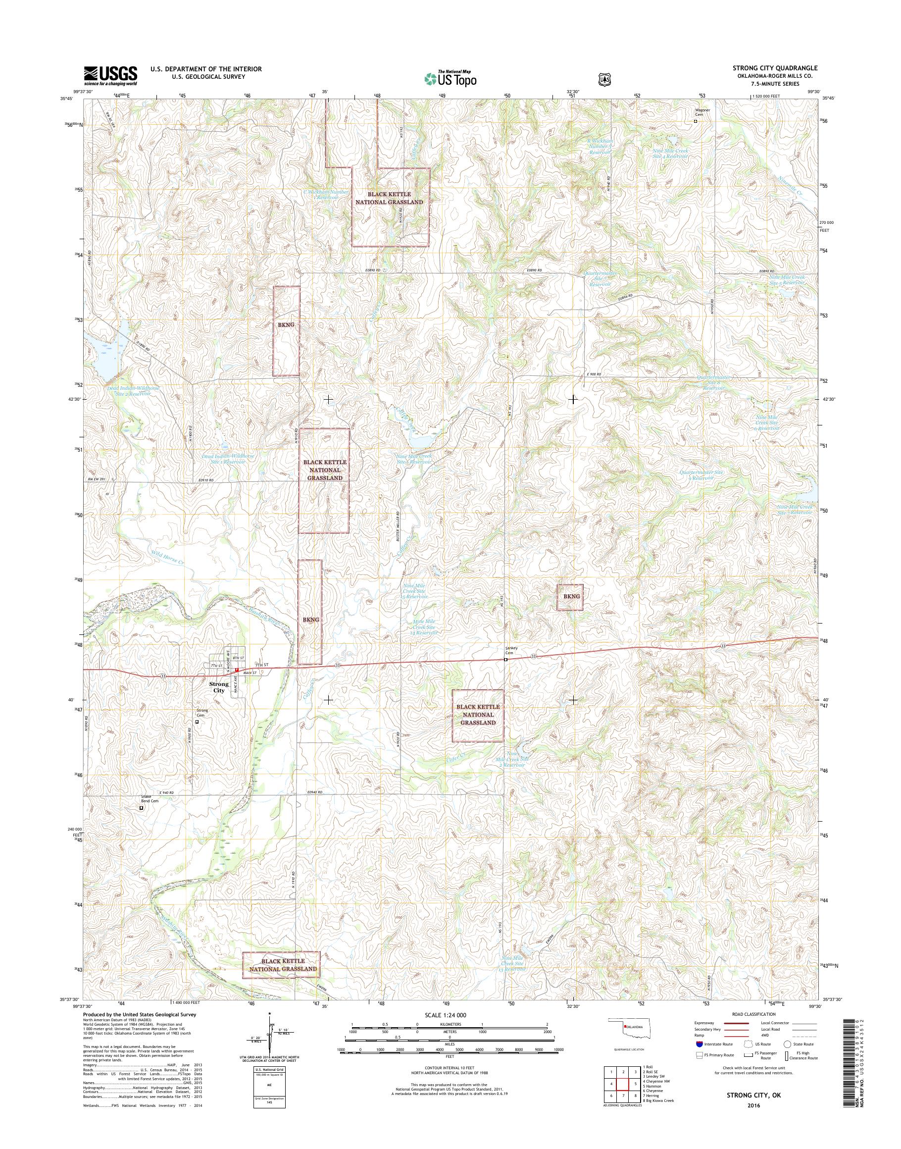 MyTopo Strong City, Oklahoma USGS Quad Topo Map
