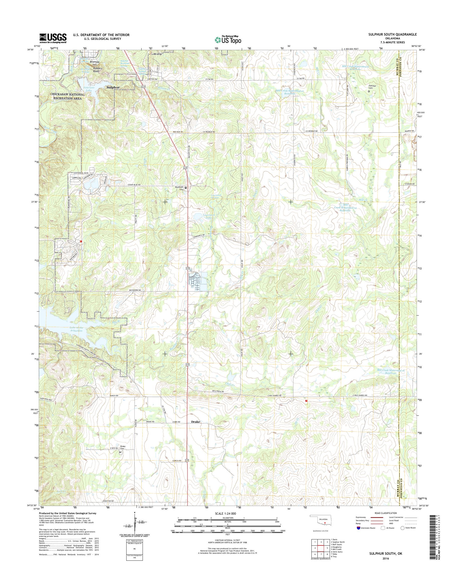 MyTopo Sulphur South, Oklahoma USGS Quad Topo Map