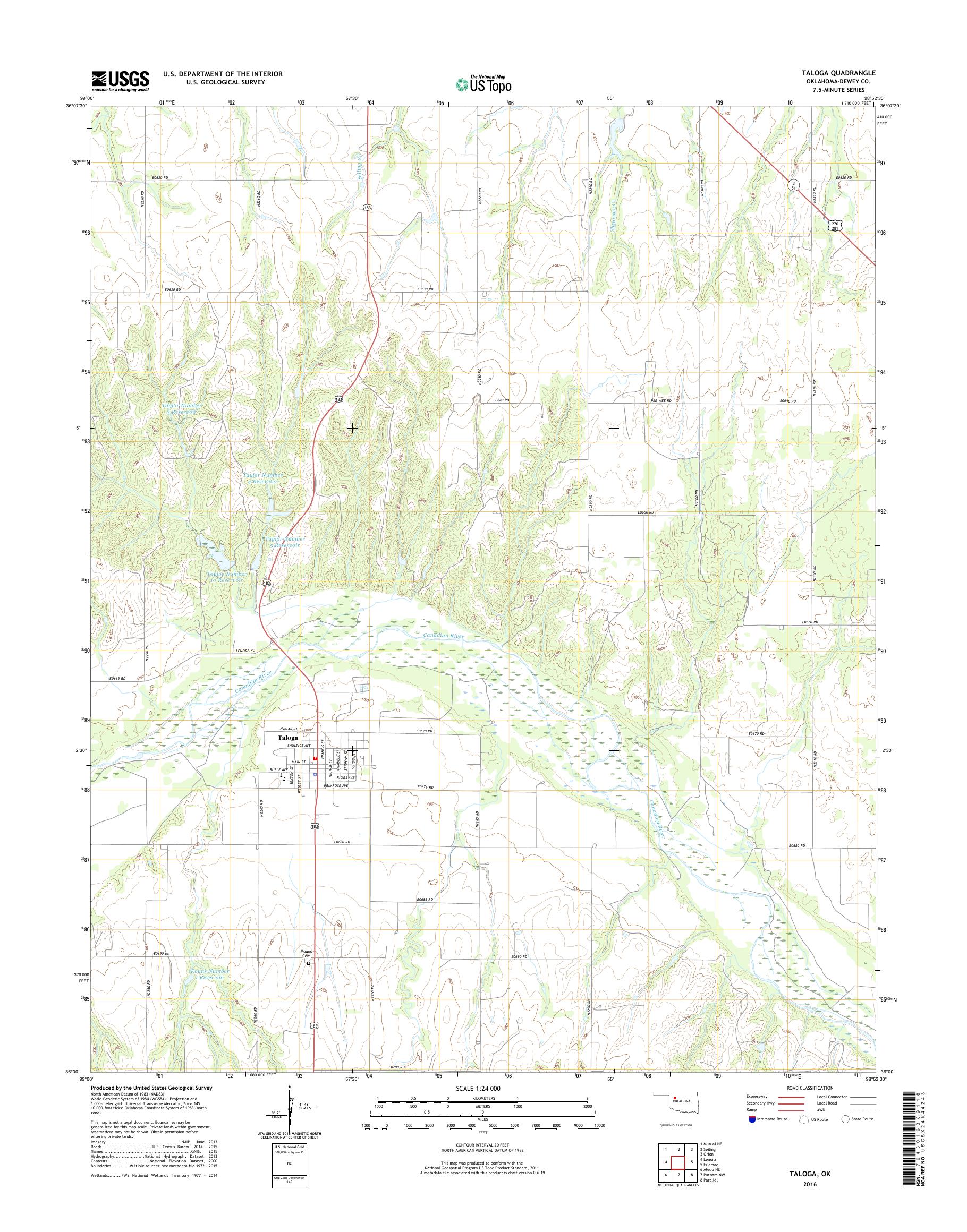 MyTopo Taloga, Oklahoma USGS Quad Topo Map
