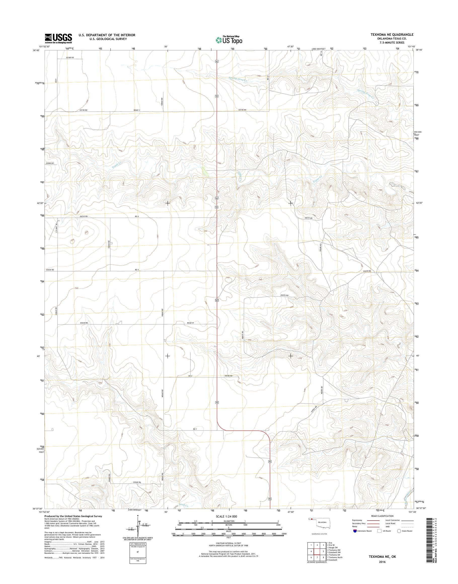 MyTopo Texhoma NE, Oklahoma USGS Quad Topo Map