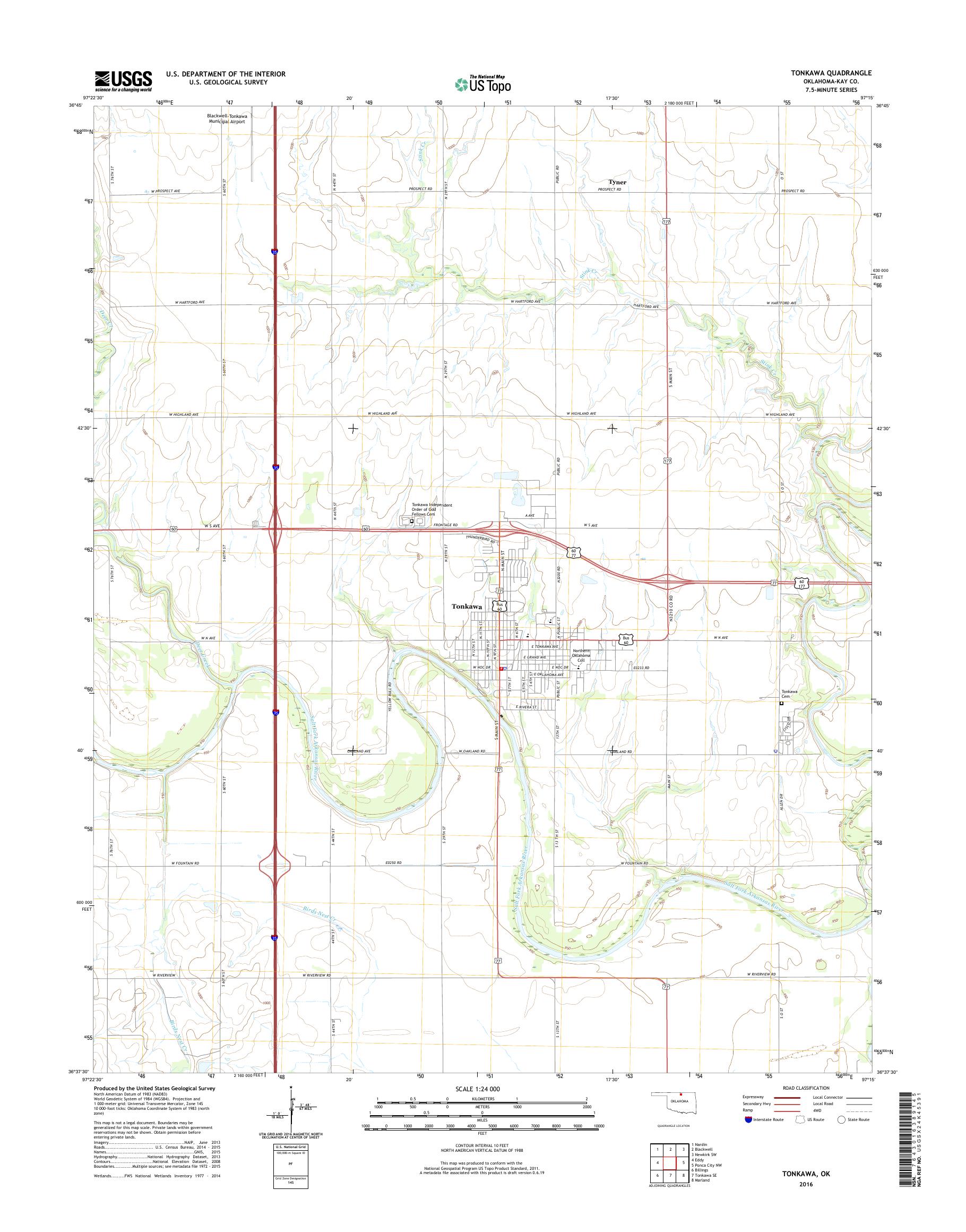 MyTopo Tonkawa, Oklahoma USGS Quad Topo Map