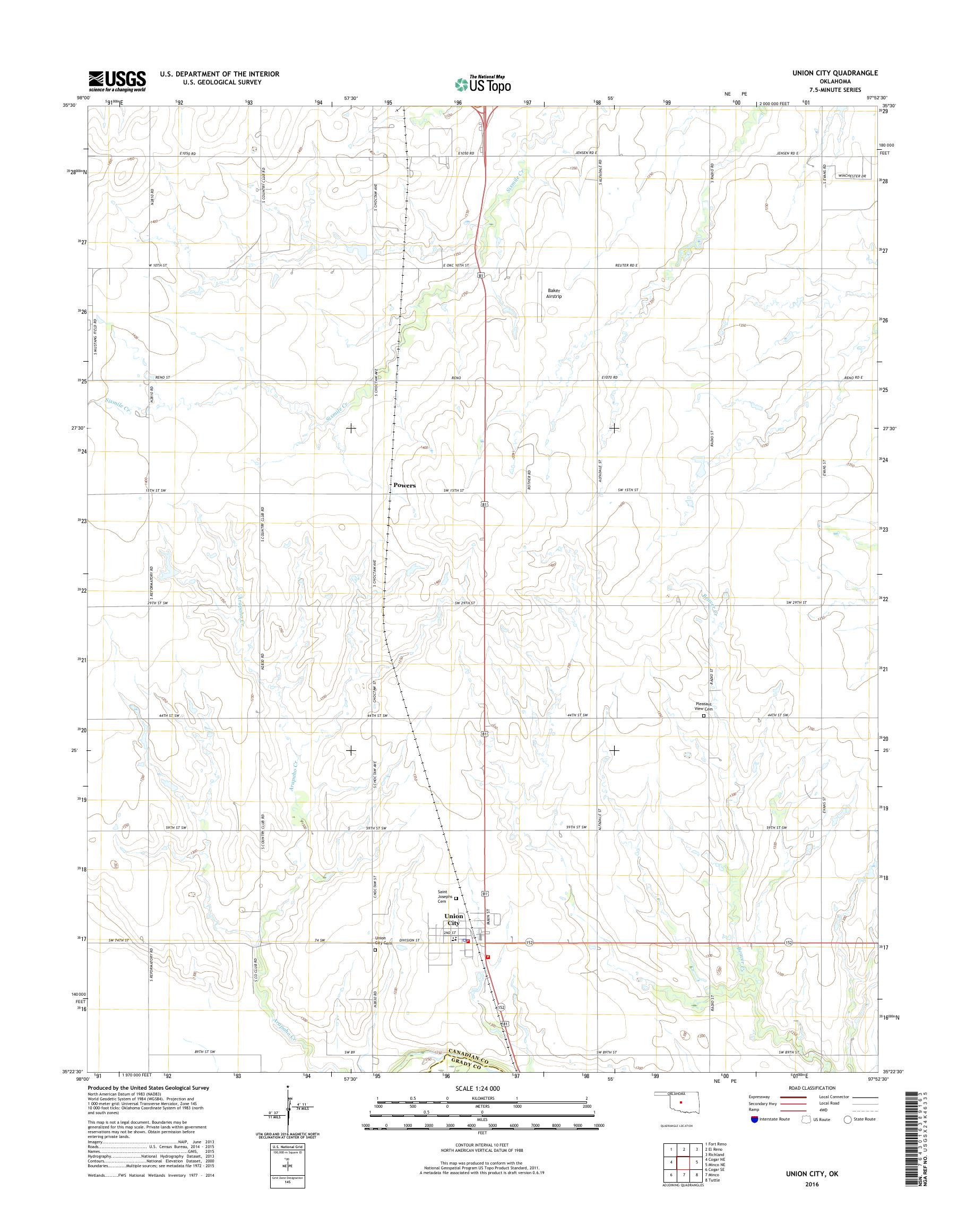 MyTopo Union City, Oklahoma USGS Quad Topo Map