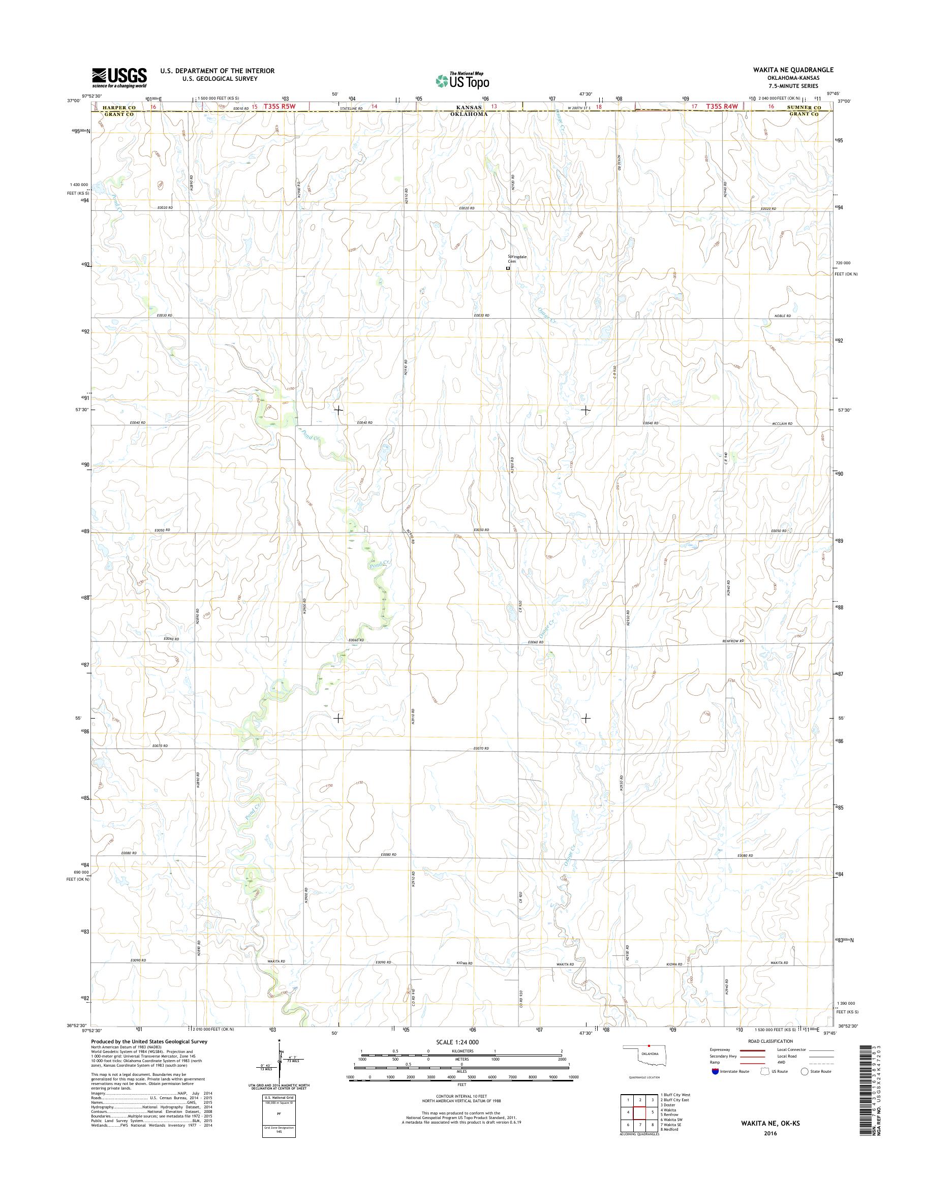 MyTopo Wakita NE, Oklahoma USGS Quad Topo Map