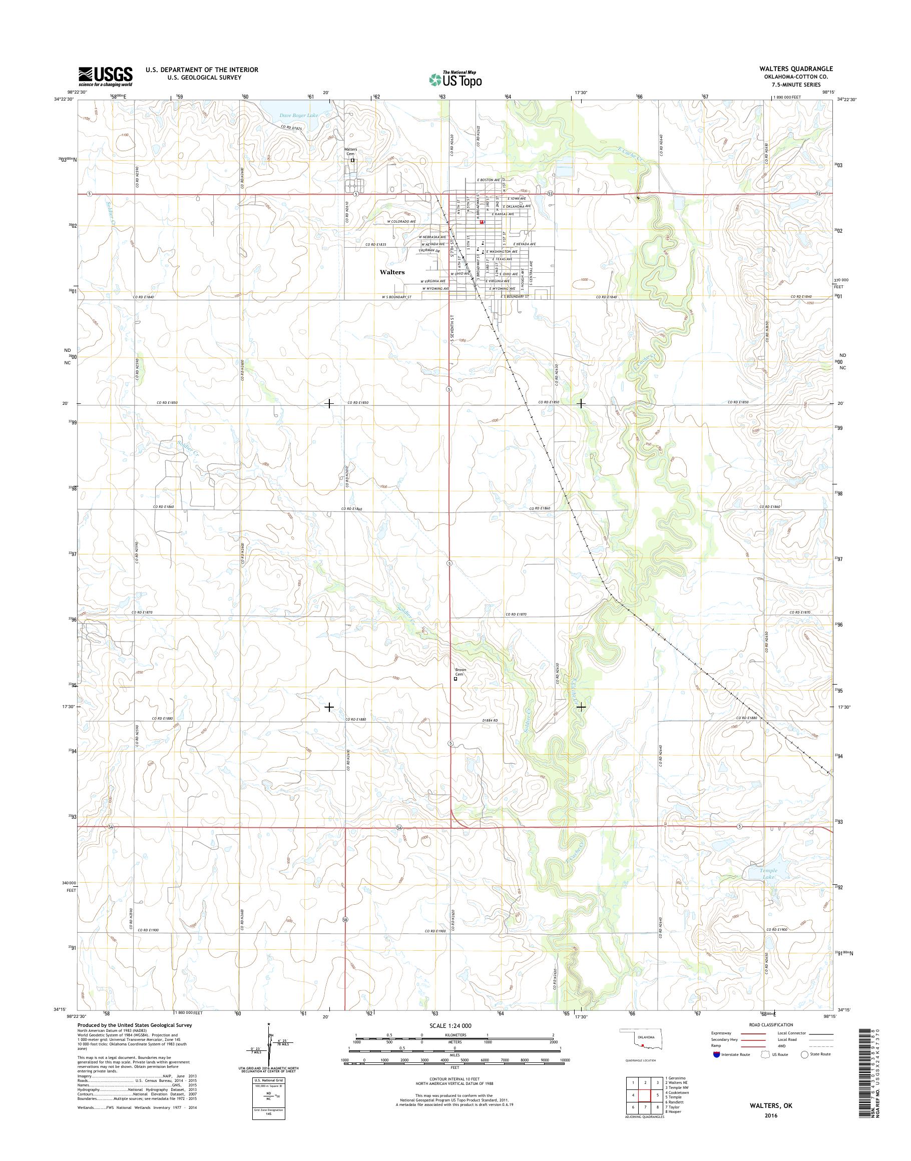 MyTopo Walters, Oklahoma USGS Quad Topo Map