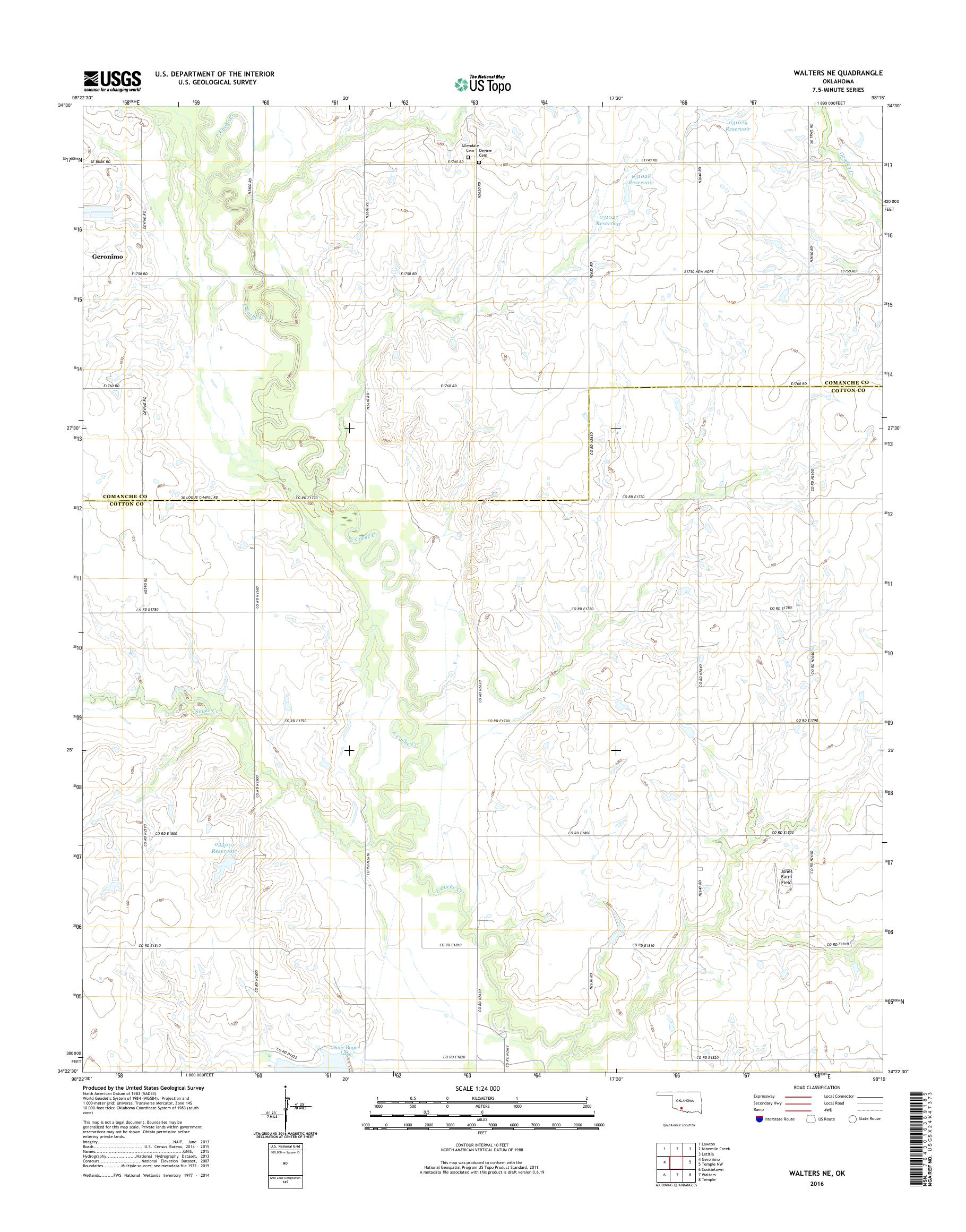MyTopo Walters NE, Oklahoma USGS Quad Topo Map