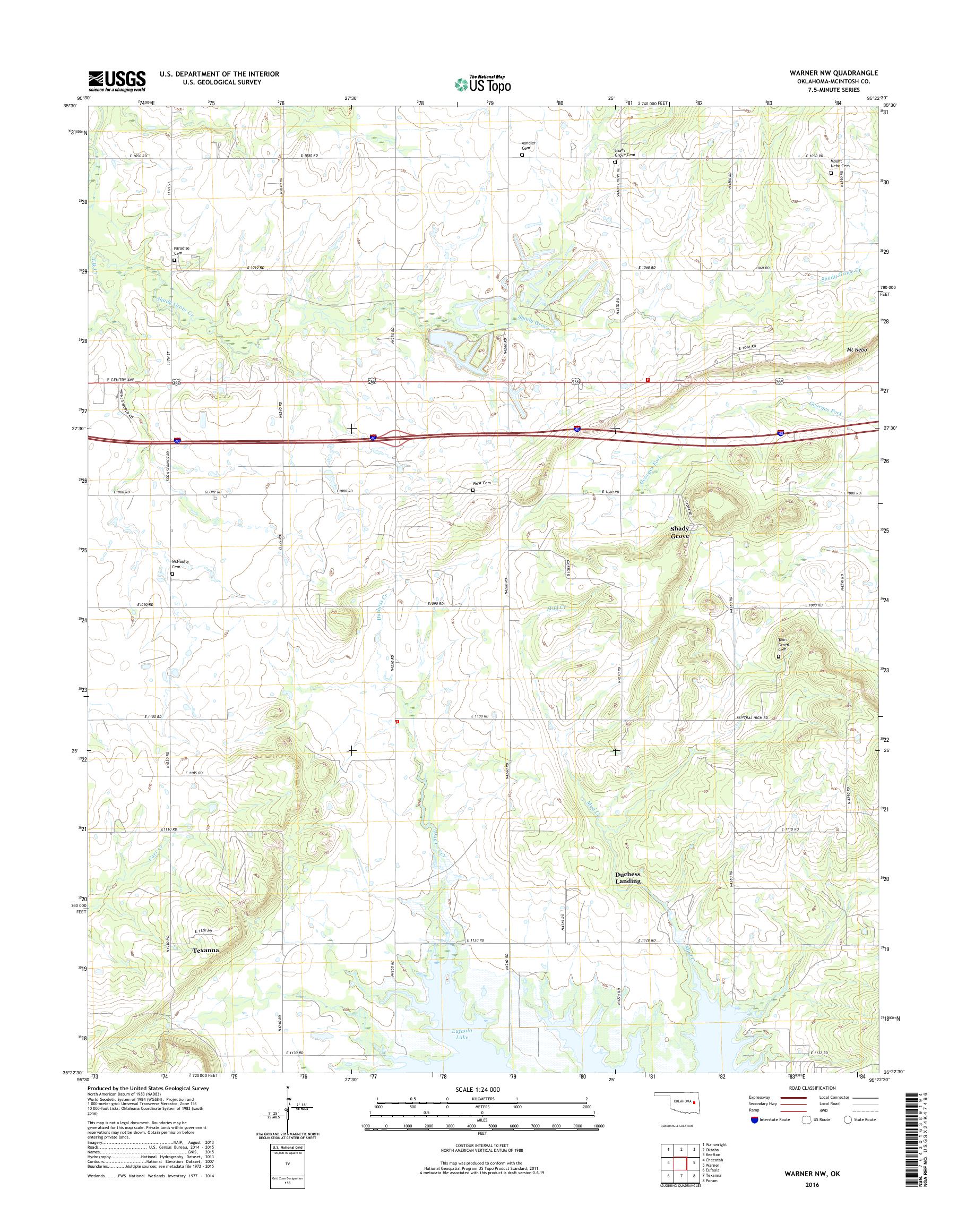 MyTopo Warner NW, Oklahoma USGS Quad Topo Map