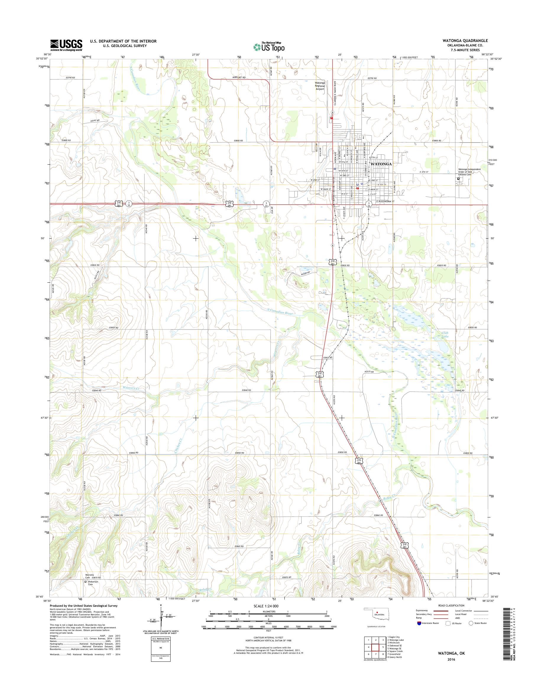MyTopo Watonga, Oklahoma USGS Quad Topo Map