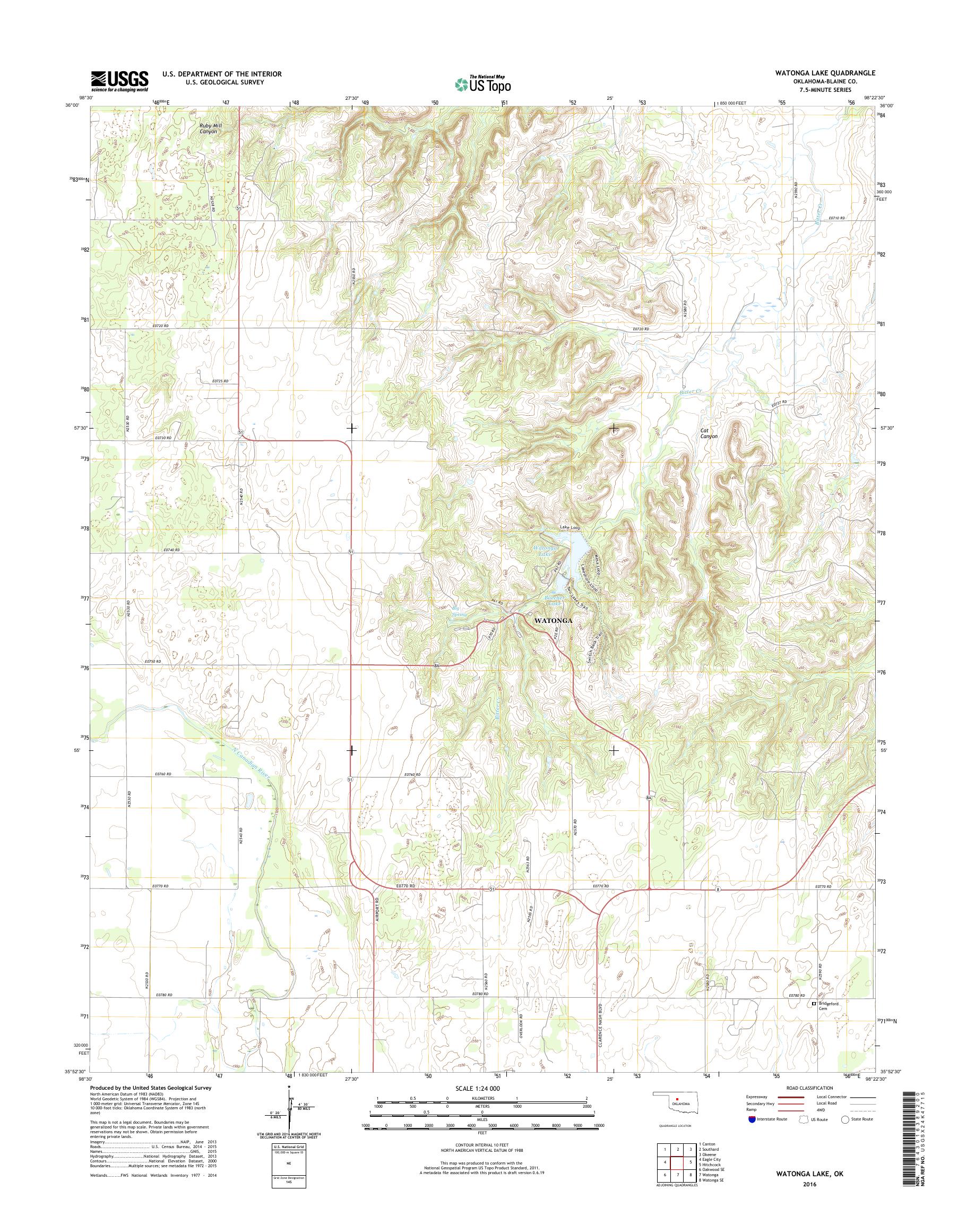 MyTopo Watonga Lake, Oklahoma USGS Quad Topo Map