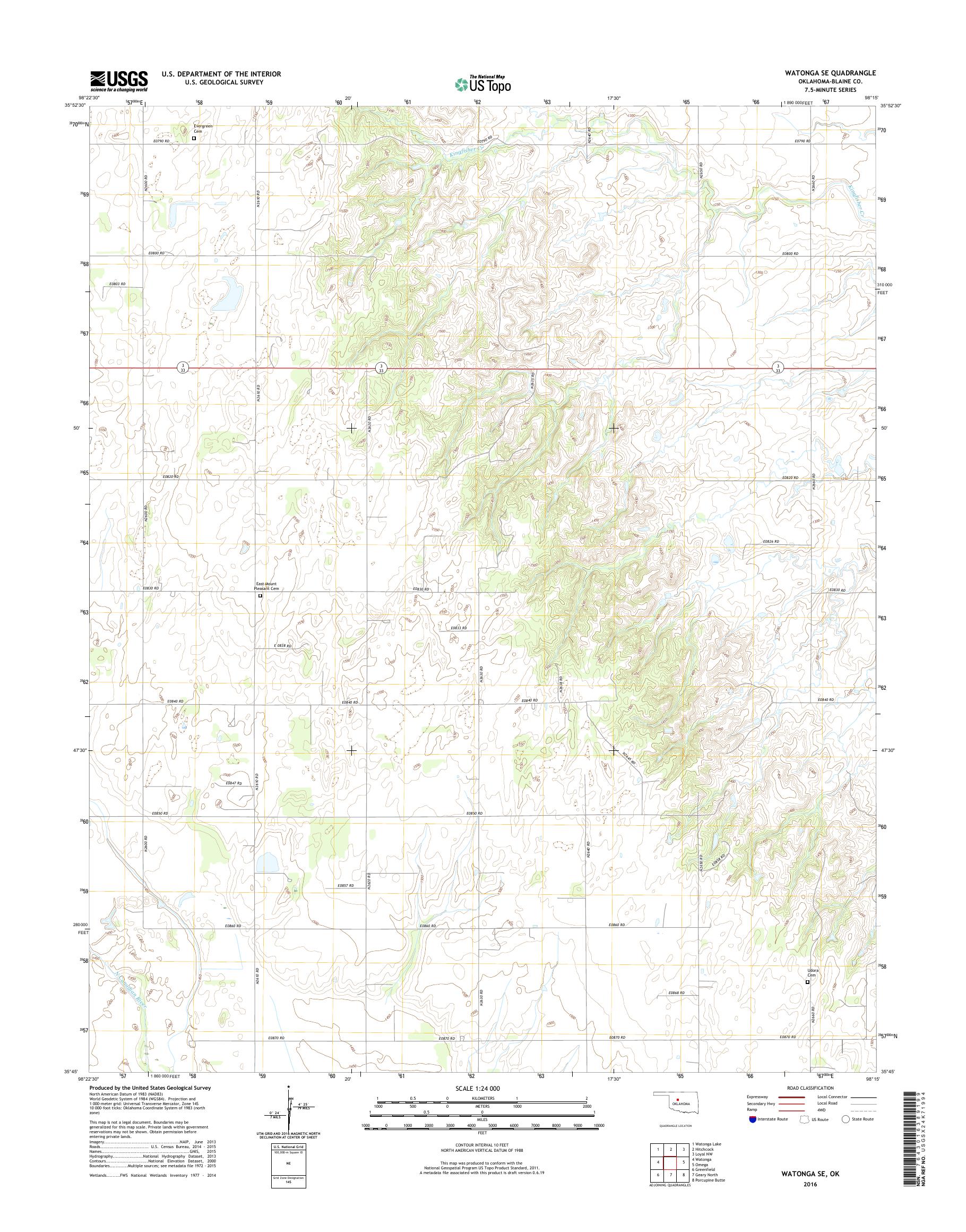 MyTopo Watonga SE, Oklahoma USGS Quad Topo Map