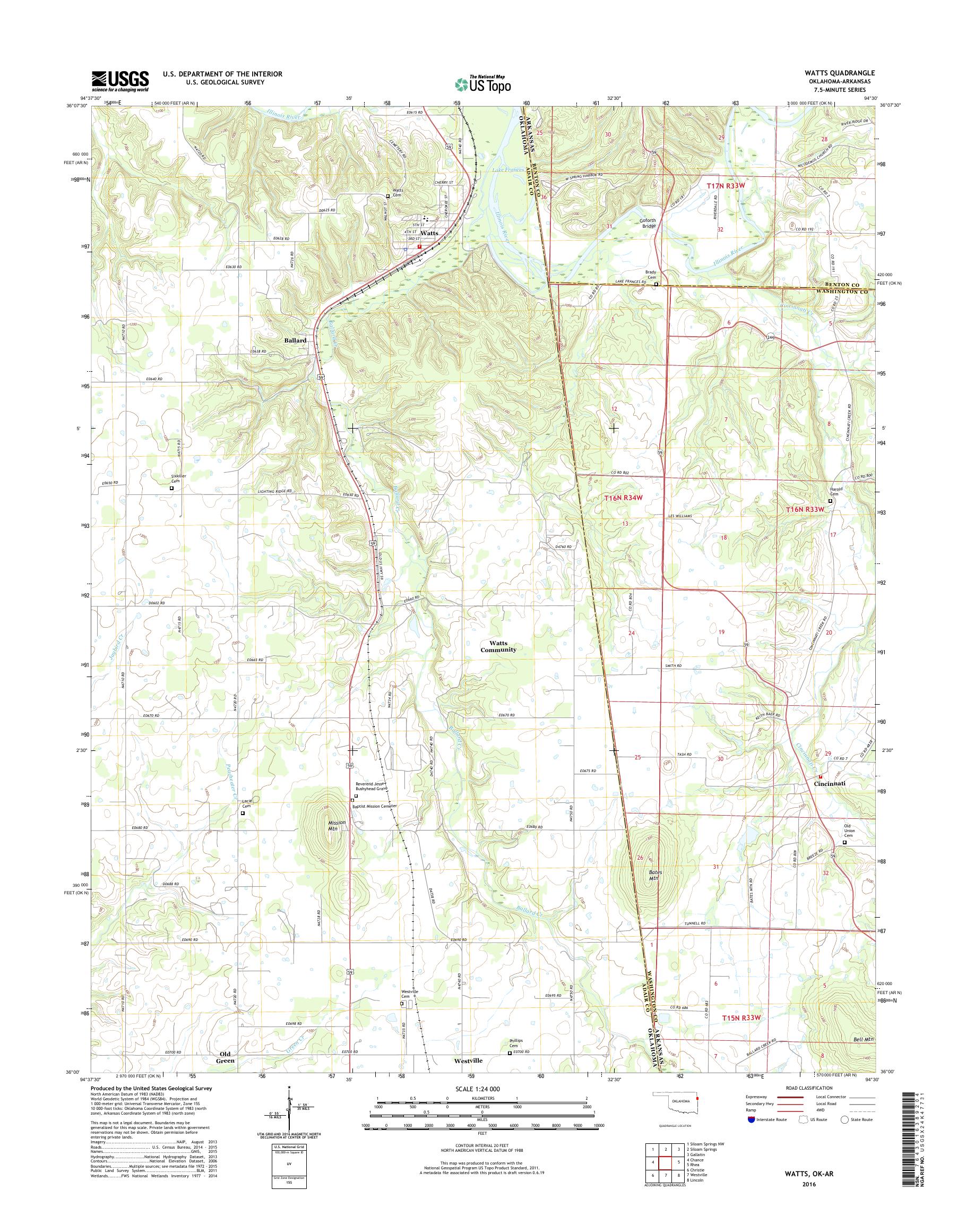 MyTopo Watts, Oklahoma USGS Quad Topo Map