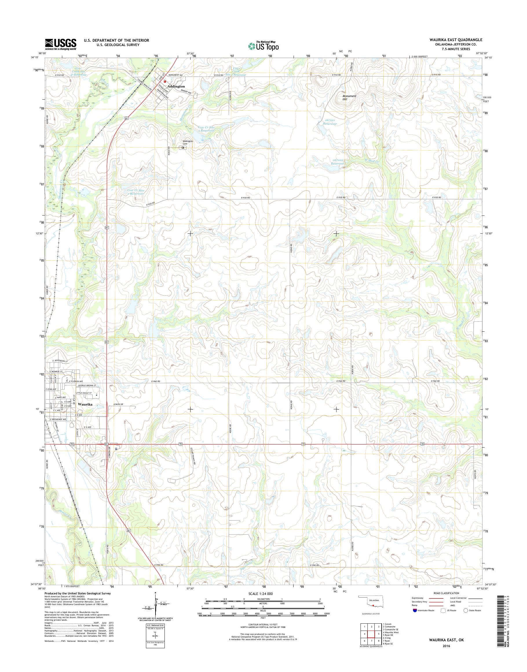 MyTopo Waurika East, Oklahoma USGS Quad Topo Map