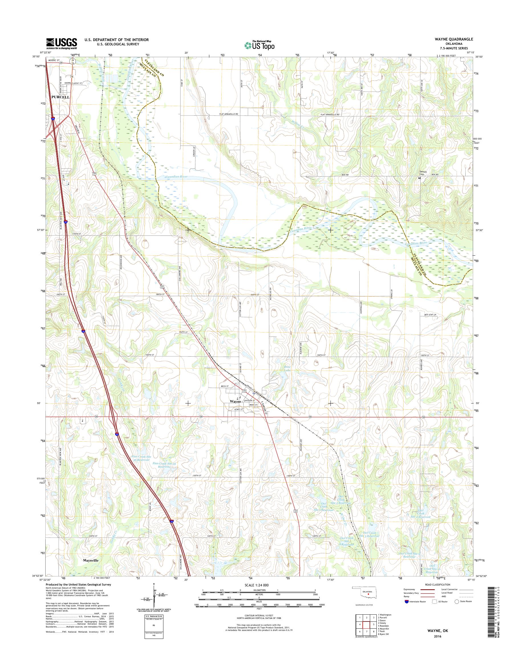 MyTopo Wayne, Oklahoma USGS Quad Topo Map