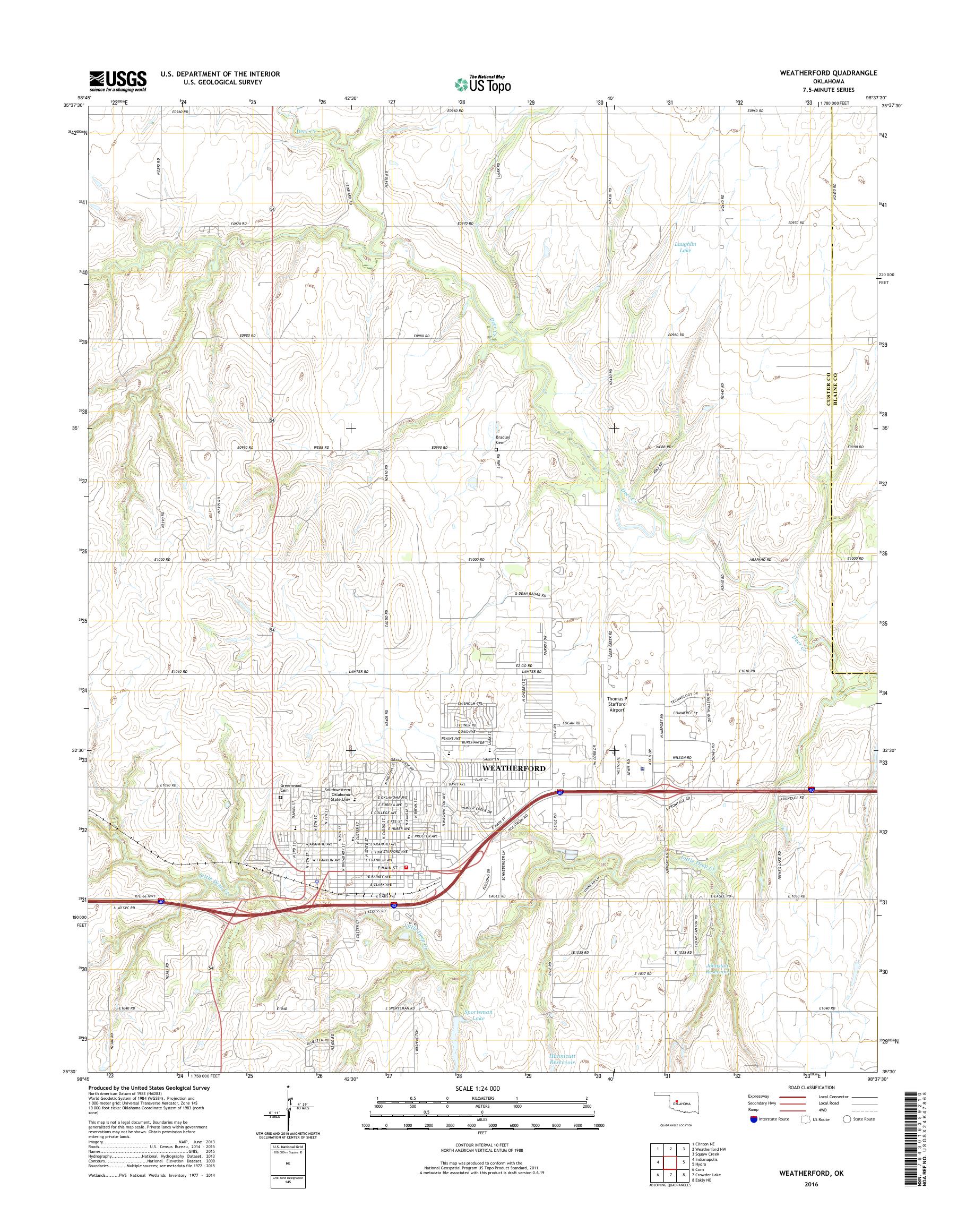 MyTopo Weatherford, Oklahoma USGS Quad Topo Map