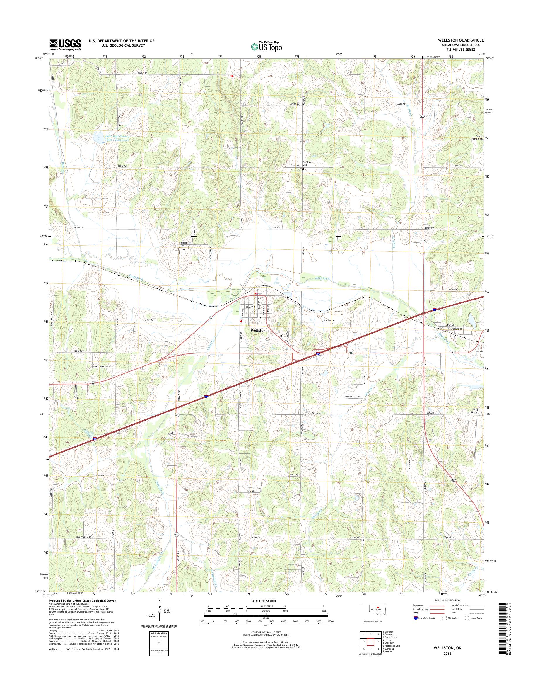 MyTopo Wellston, Oklahoma USGS Quad Topo Map