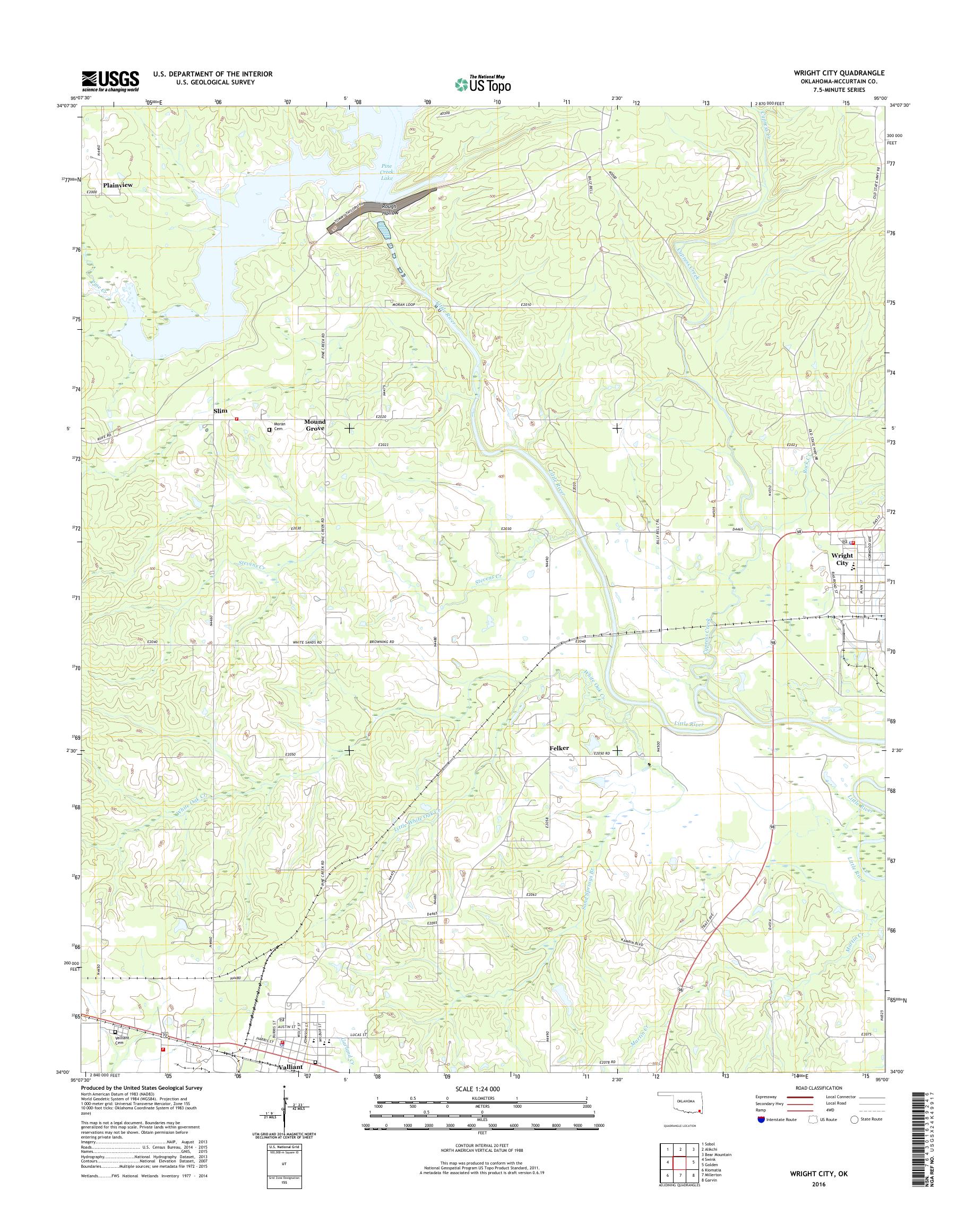 MyTopo Wright City, Oklahoma USGS Quad Topo Map