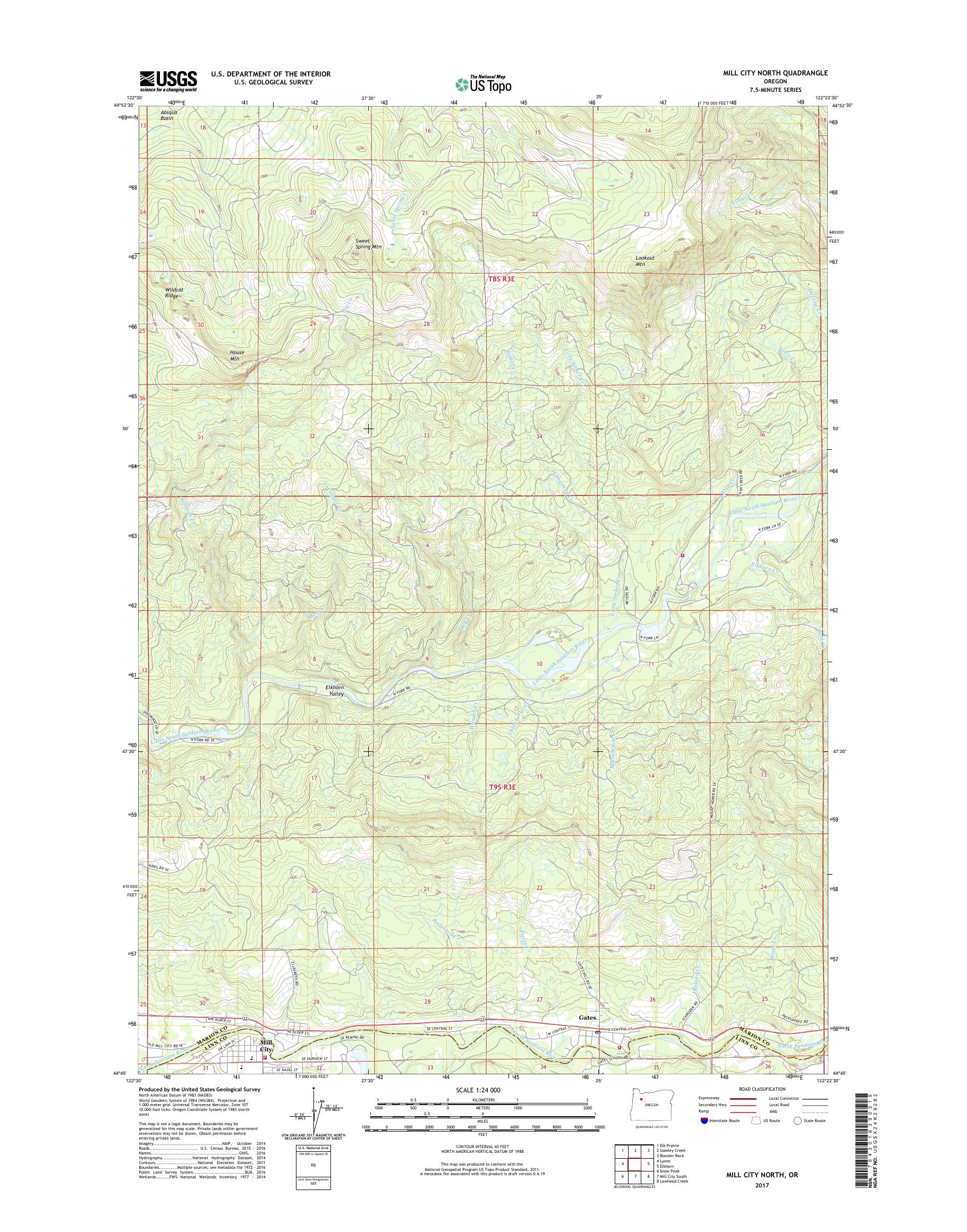 MyTopo Mill City North, Oregon USGS Quad Topo Map