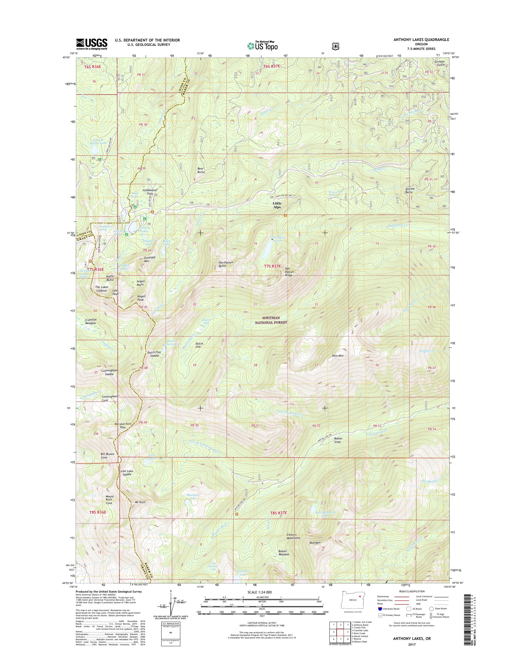 MyTopo Anthony Lakes, Oregon USGS Quad Topo Map