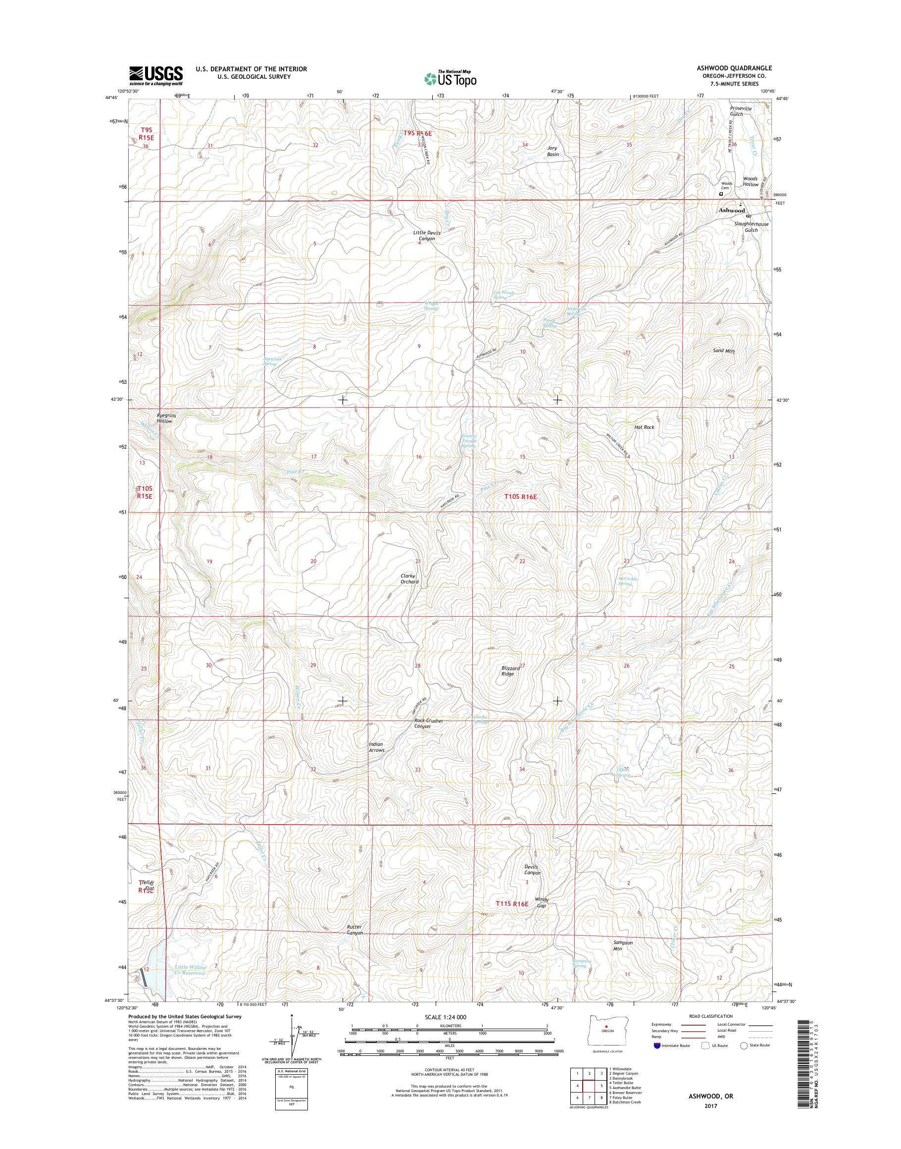 MyTopo Ashwood, Oregon USGS Quad Topo Map