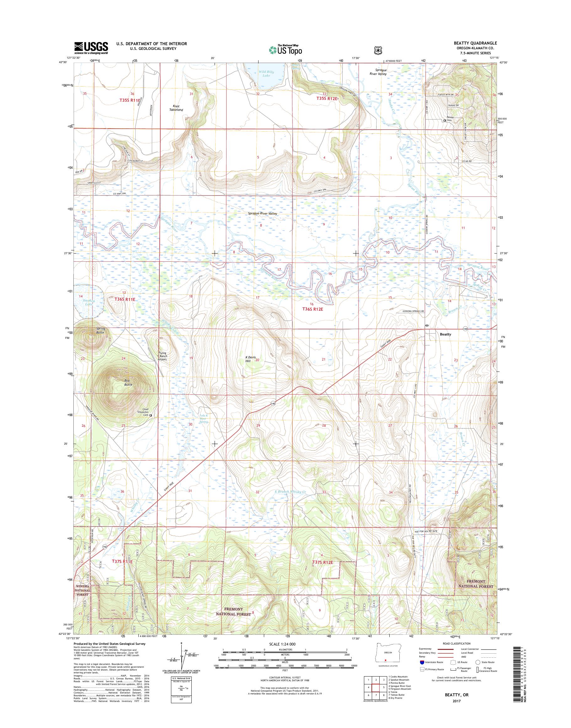 MyTopo Beatty, Oregon USGS Quad Topo Map