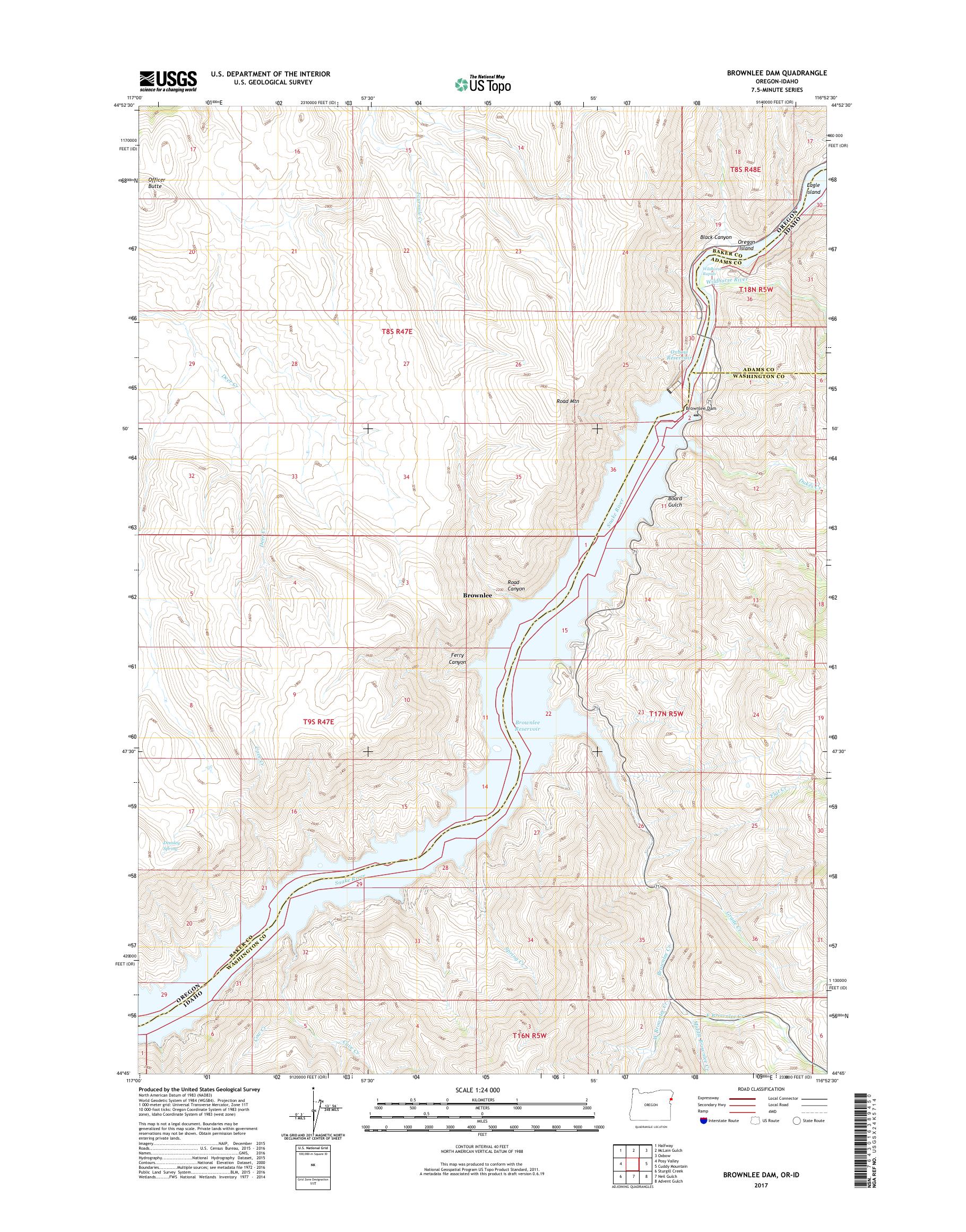 MyTopo Brownlee Dam, Oregon USGS Quad Topo Map