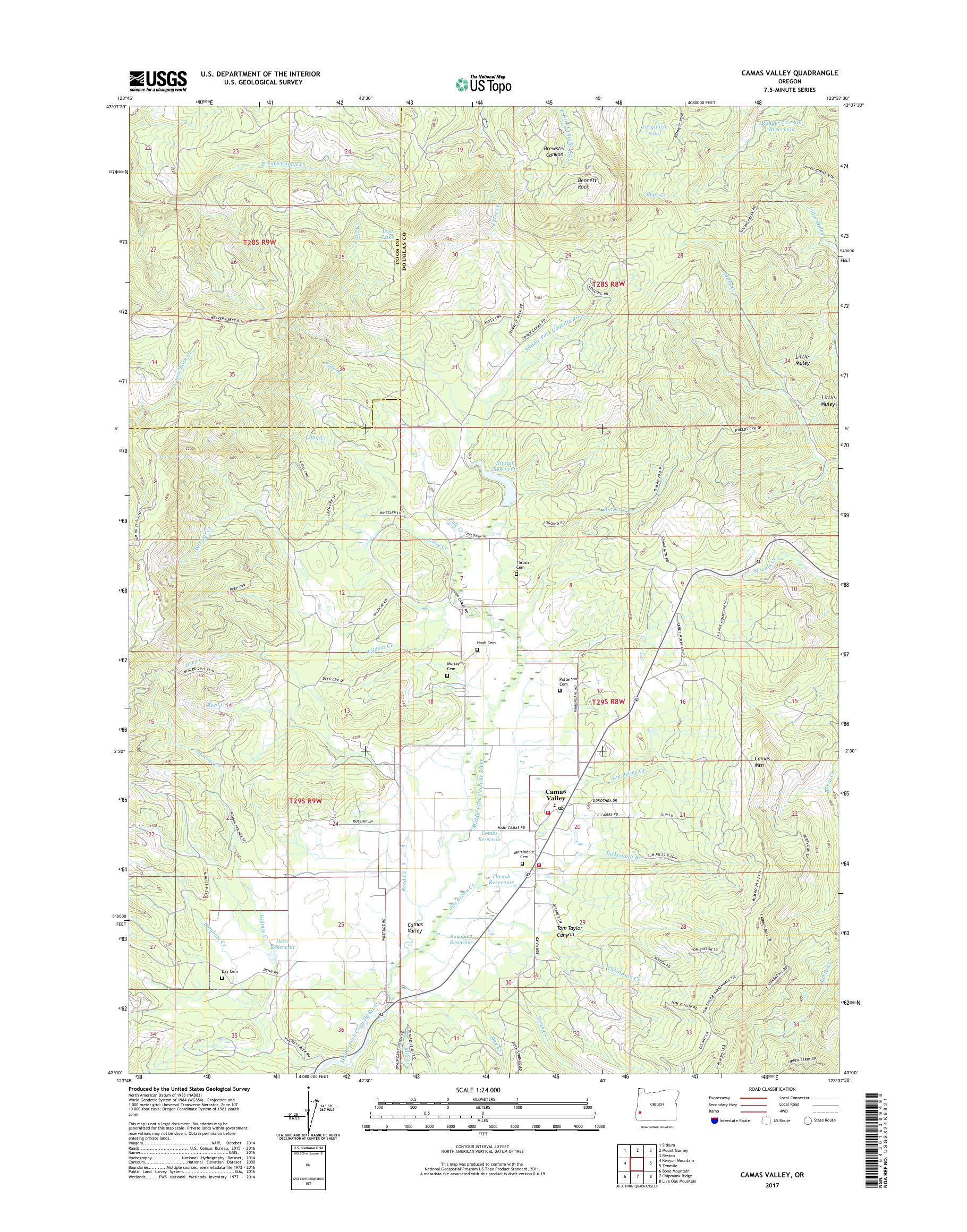 MyTopo Camas Valley, Oregon USGS Quad Topo Map