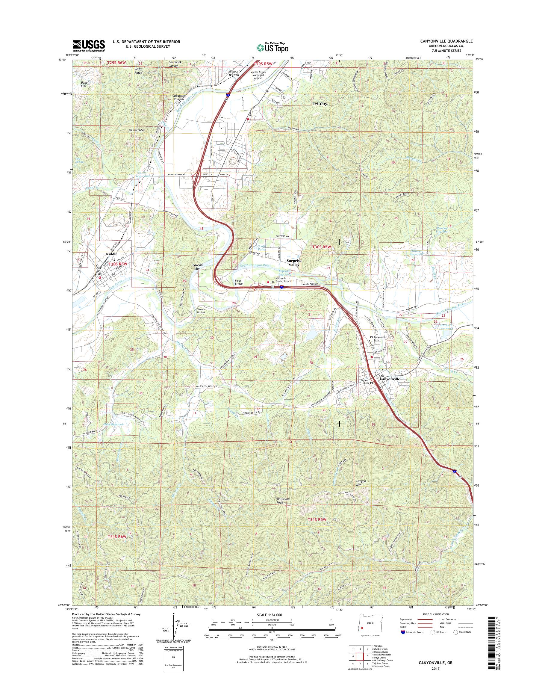 MyTopo Canyonville, Oregon USGS Quad Topo Map