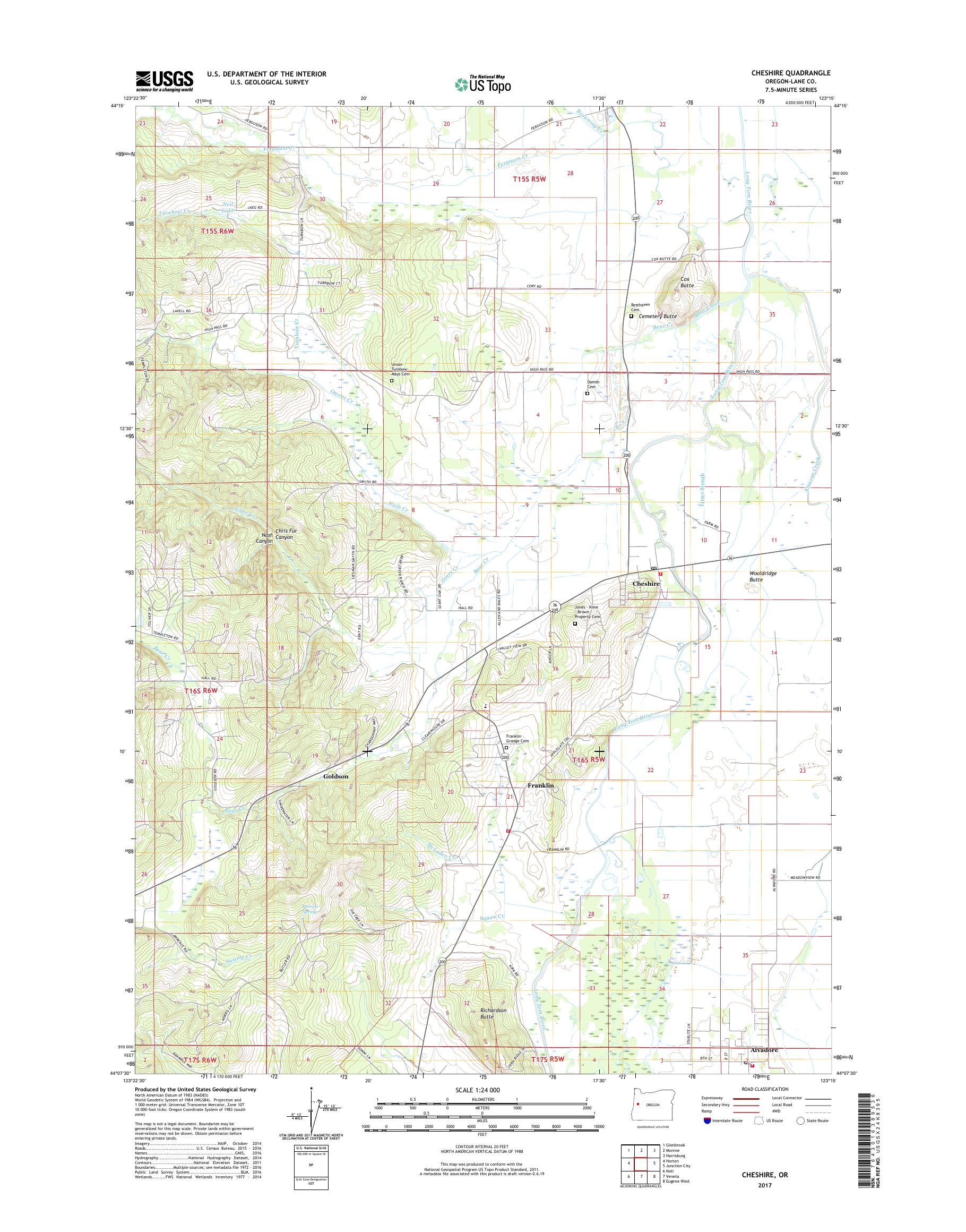MyTopo Cheshire, Oregon USGS Quad Topo Map